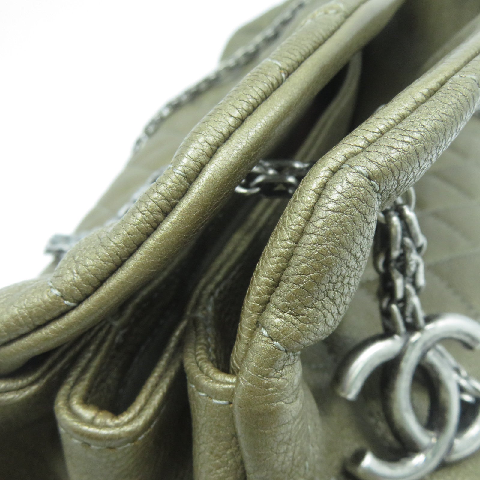 CHANEL 【激減優惠】菱格牛皮皮革Chain Shoulder Bag銀扣鏈帶肩背袋啡色