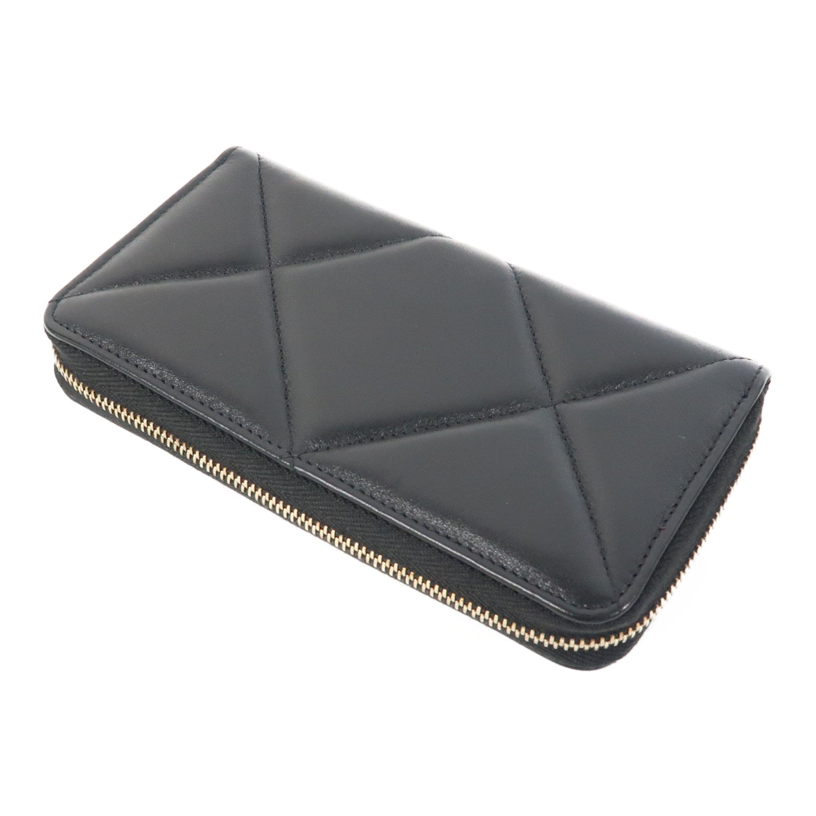 CHANEL 菱格羊皮皮革Wallet金扣錢包黑色