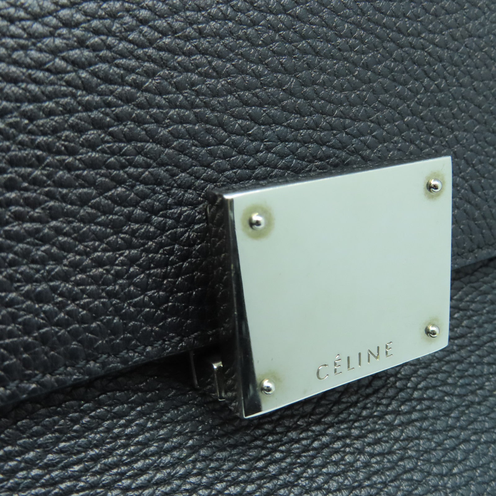 CELINE 麂皮/牛皮皮革Trapeze銀扣手挽肩背兩用袋黑色