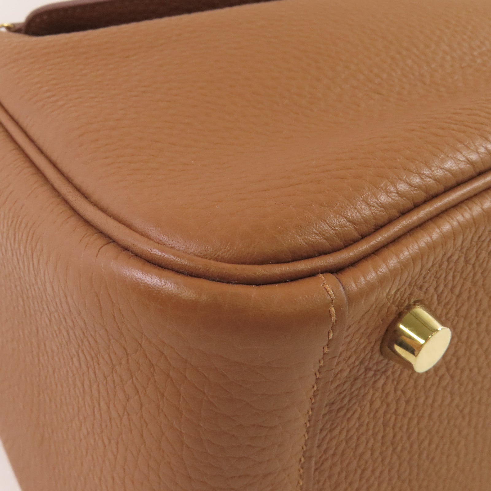 HERMES Clemence皮革/鱷魚皮革Lindy 26 Touch Shoulder Bag金扣肩背袋Gold/經典駝色