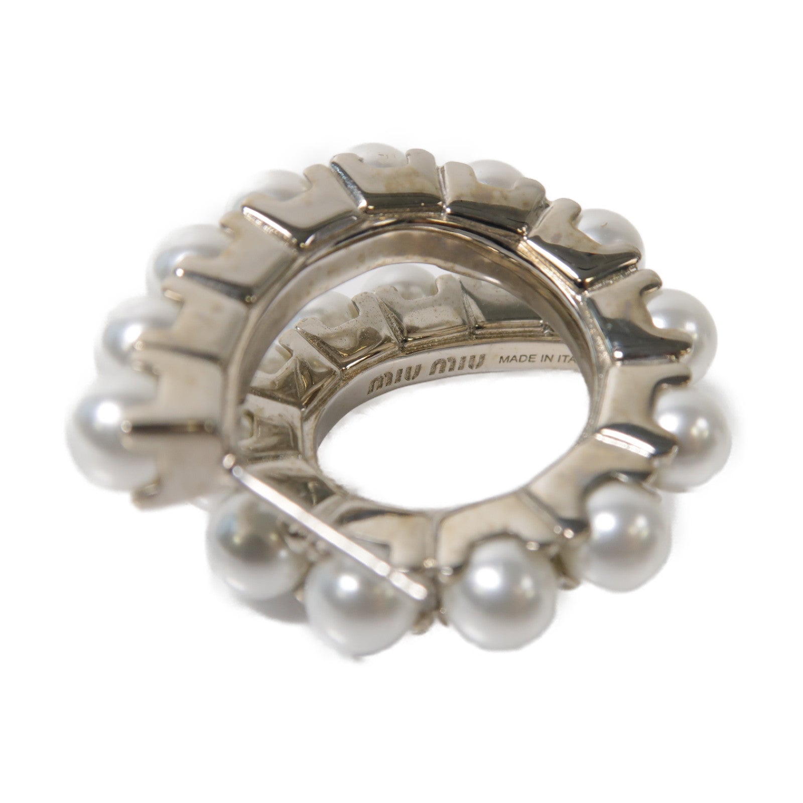 Miu Miu 【激減優惠】金屬Pearl Earrings耳環白色/銀色