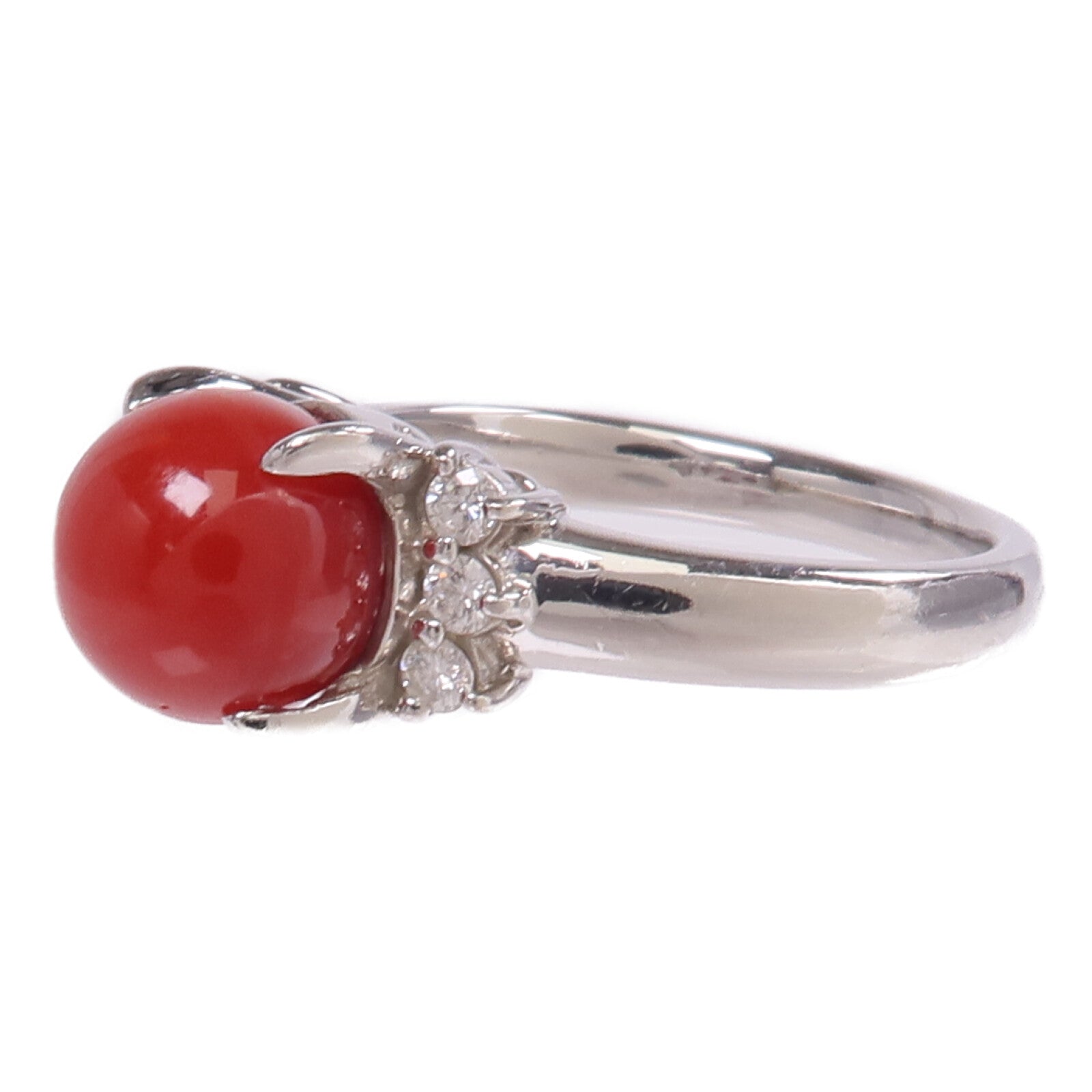 JEWELRY 【激減優惠】PT900鉑金Coral Diamond Ring珊瑚/鑽石戒指US#6