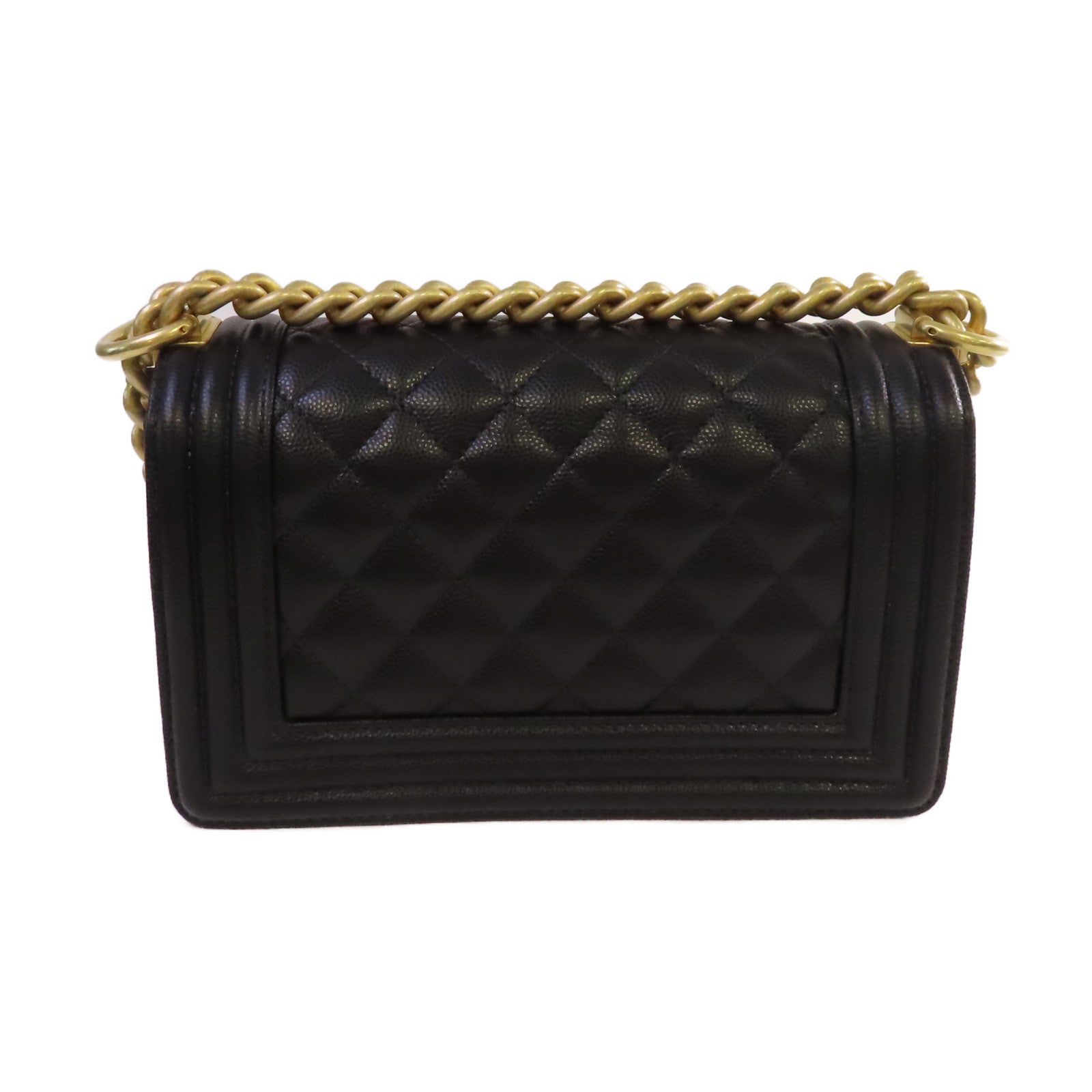 CHANEL 菱格Caviar皮革Boy Chanel 20 Chain Shoulder Bag金扣鏈帶肩背袋黑色