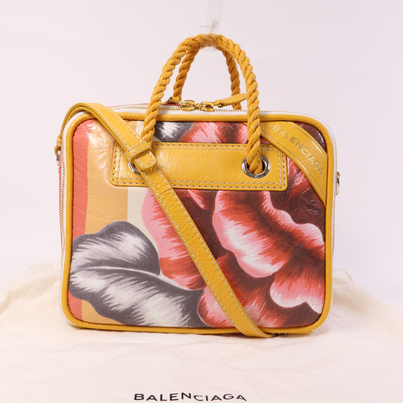 BALENCIAGA 塗層帆布Floral Blanket Square Messenger銀扣手挽肩背兩用袋