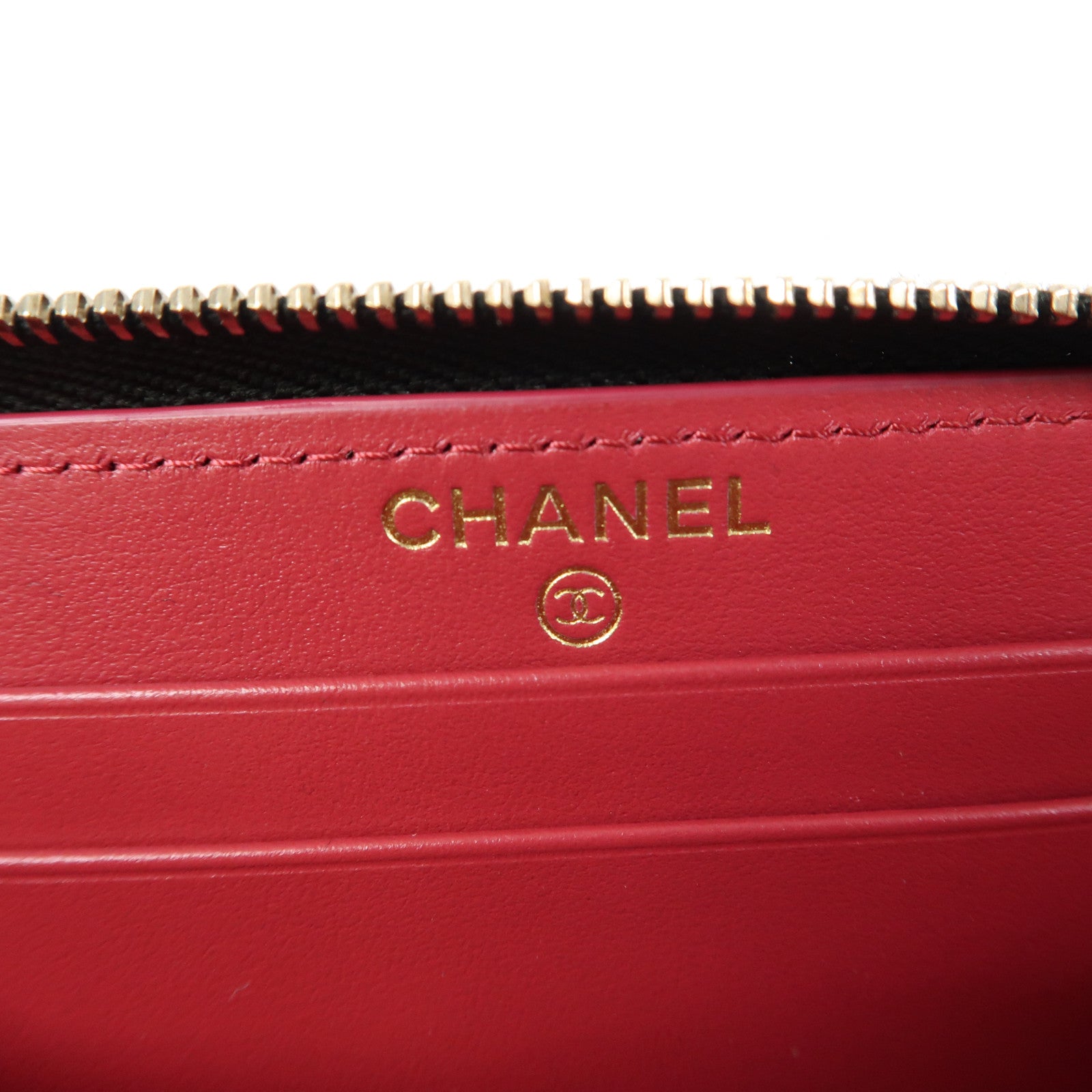 CHANEL 菱格羊皮皮革Wallet金扣錢包黑色