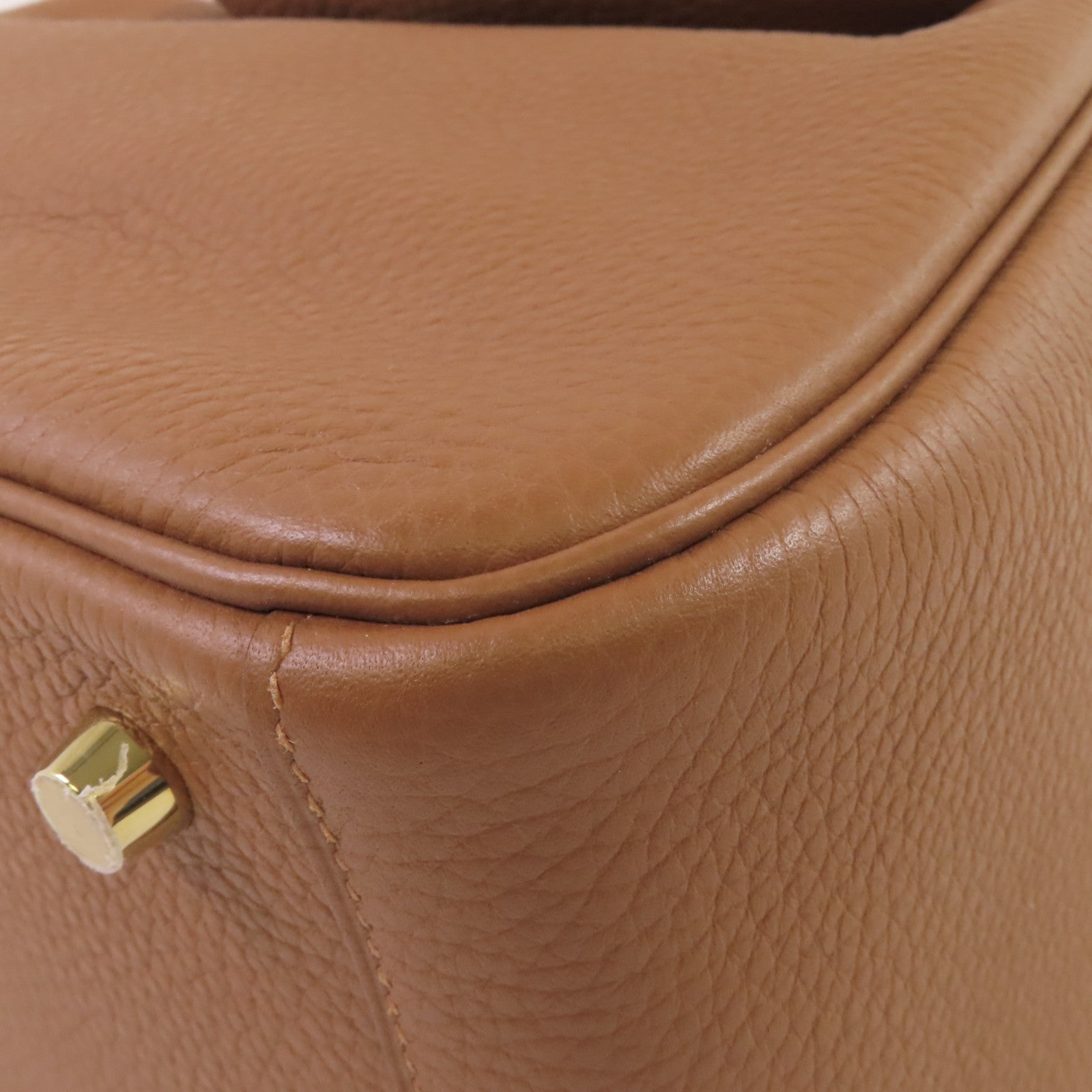 HERMES Clemence皮革/鱷魚皮革Lindy 26 Touch Shoulder Bag金扣肩背袋Gold/經典駝色