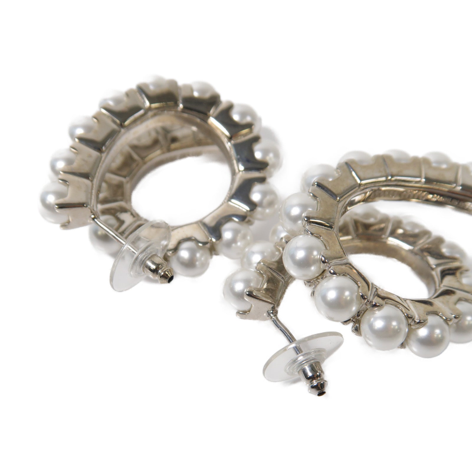 Miu Miu 【激減優惠】金屬Pearl Earrings耳環白色/銀色