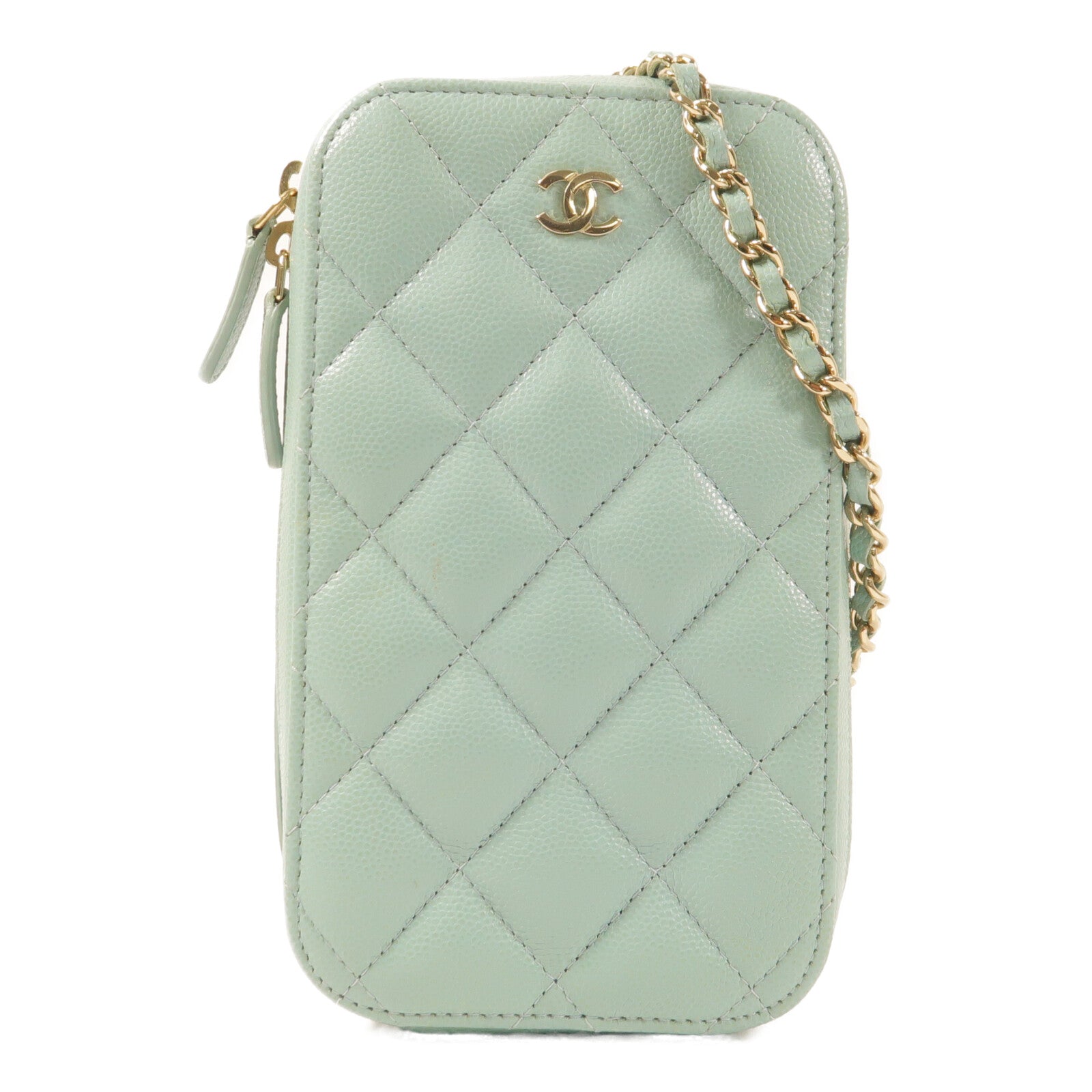 CHANEL 牛皮皮革Phone Case With Chain金扣鏈帶肩背袋