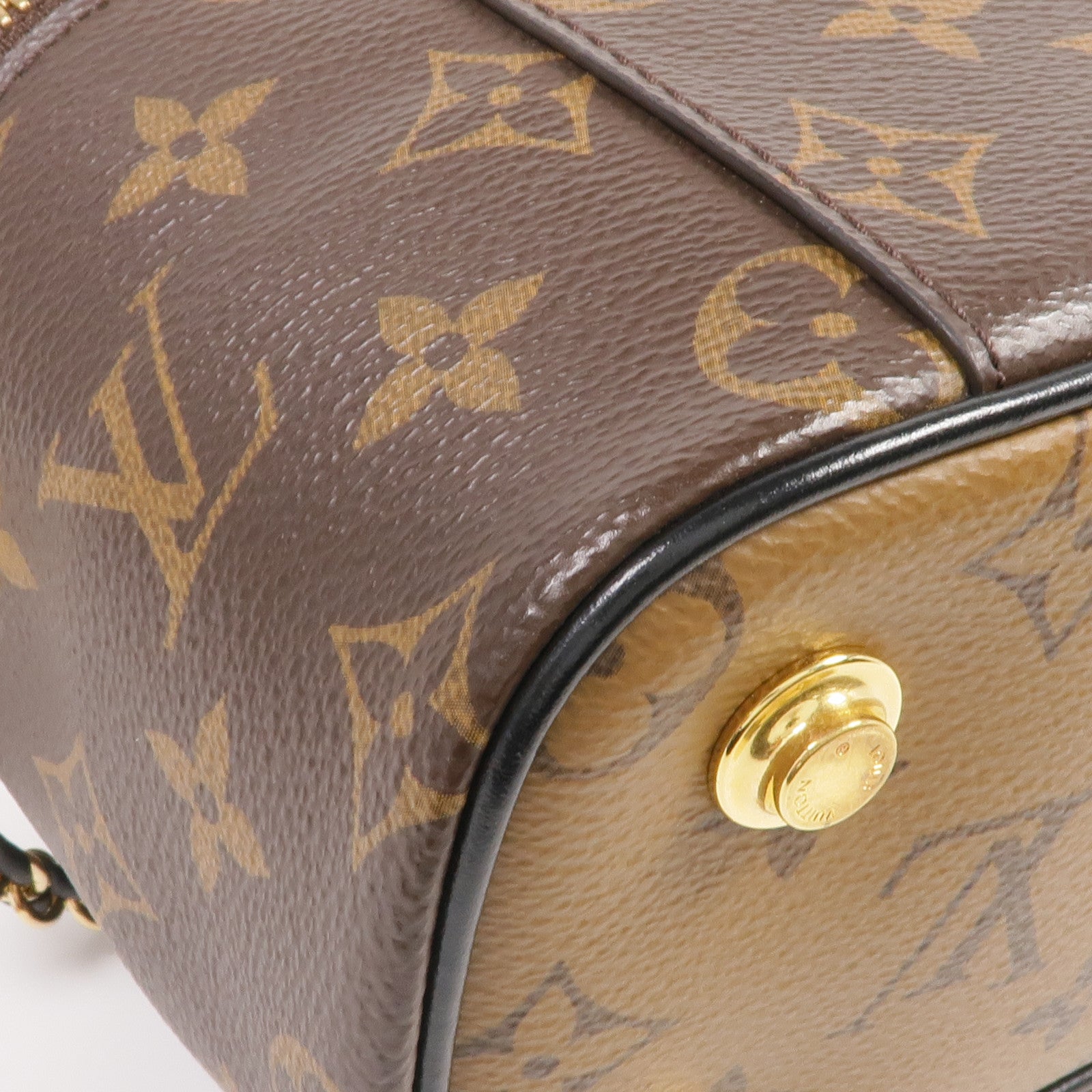LOUIS VUITTON Monogram/Monogram Reverse Vanity PM金扣手挽肩背兩用袋棕色