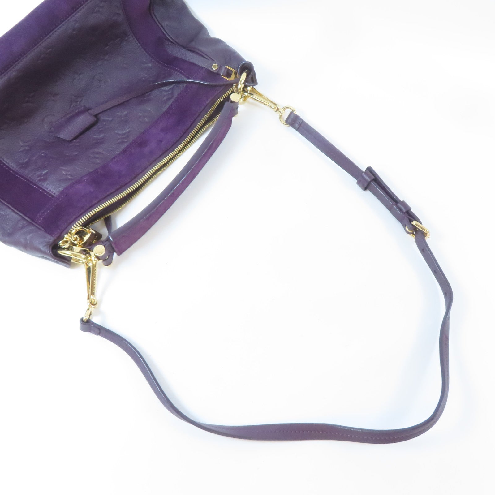 LOUIS VUITTON Monogram Empreinte Oda Shoes PM金扣手挽肩背兩用袋紫色
