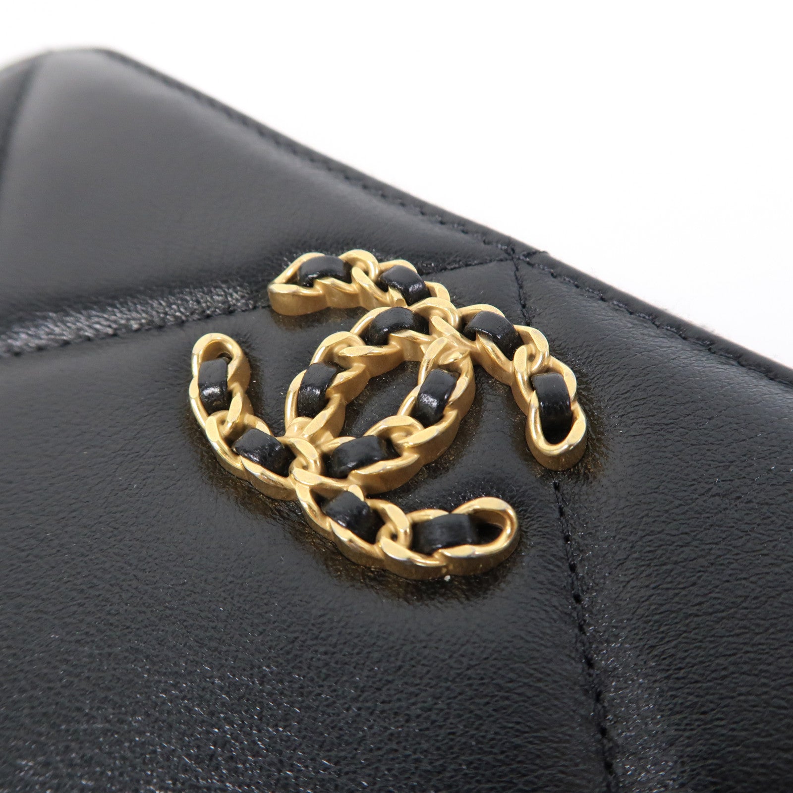 CHANEL 菱格羊皮皮革Wallet金扣錢包黑色