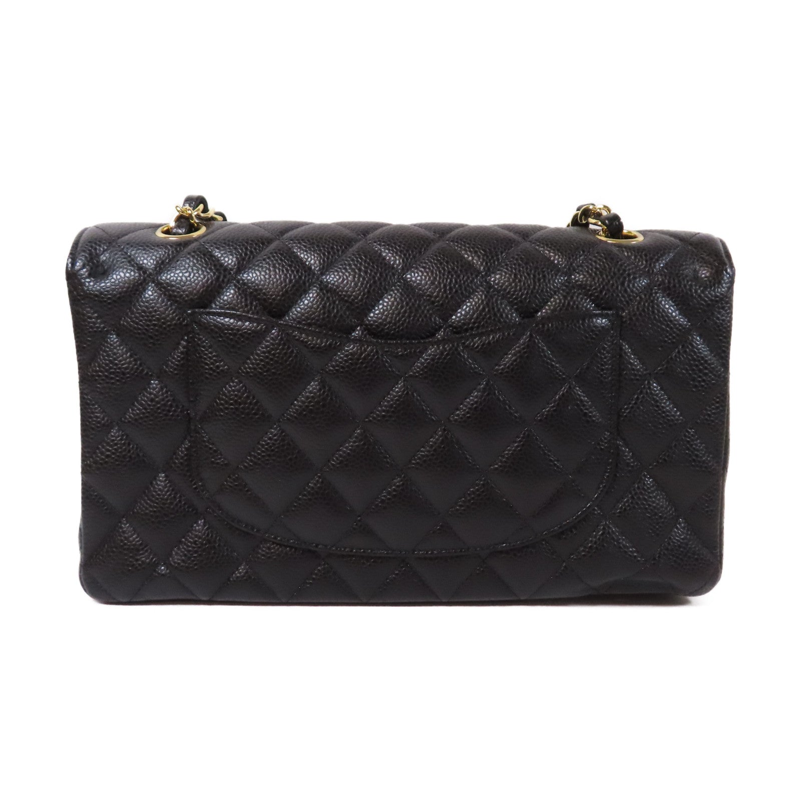 CHANEL 菱格Caviar皮革Classic Flap Bag金扣鏈帶肩背袋黑色