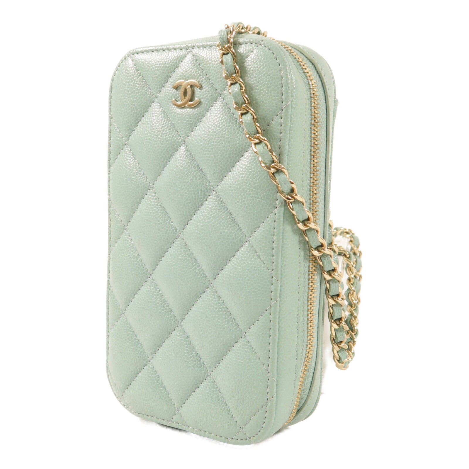 CHANEL 牛皮皮革Phone Case With Chain金扣鏈帶肩背袋