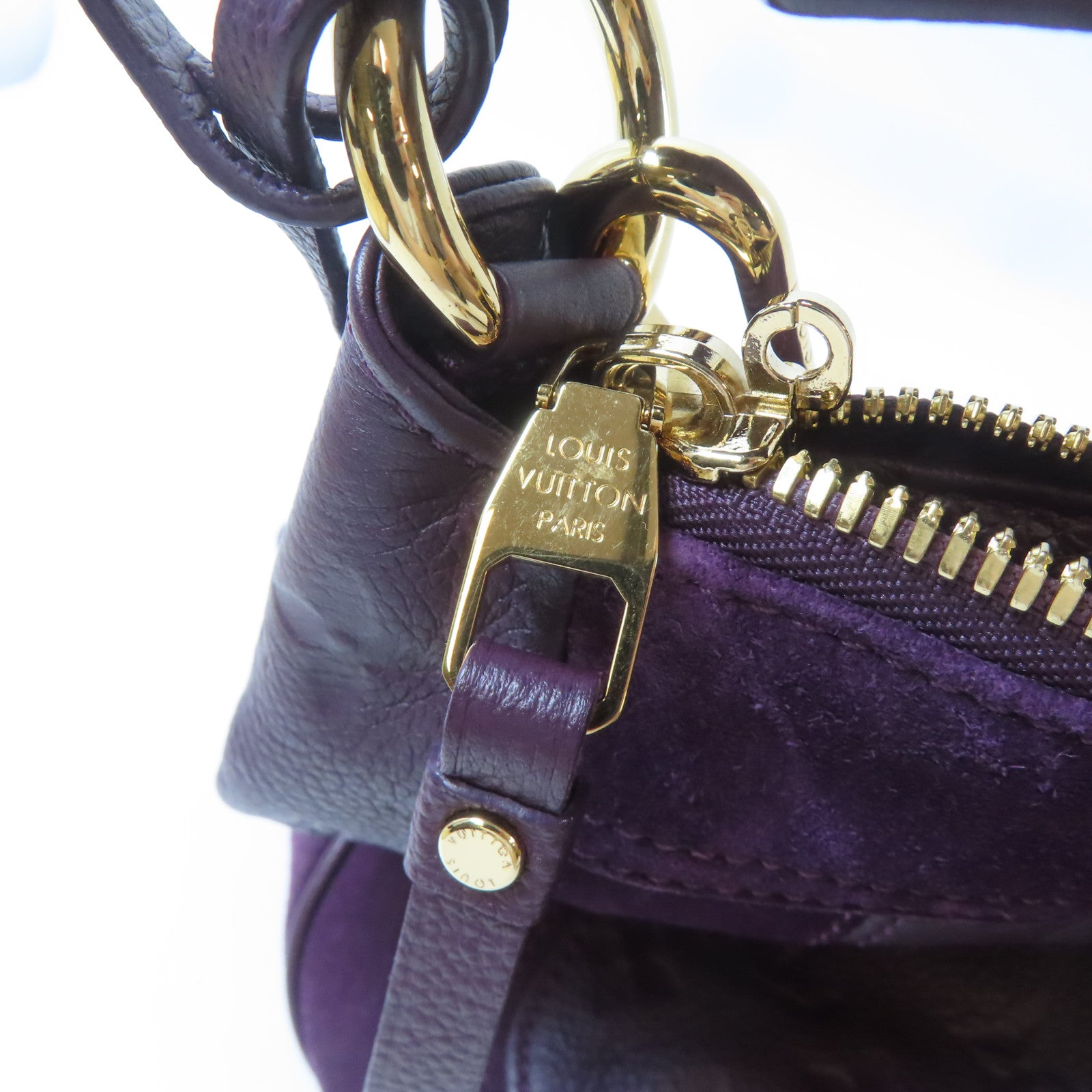 LOUIS VUITTON Monogram Empreinte Oda Shoes PM金扣手挽肩背兩用袋紫色