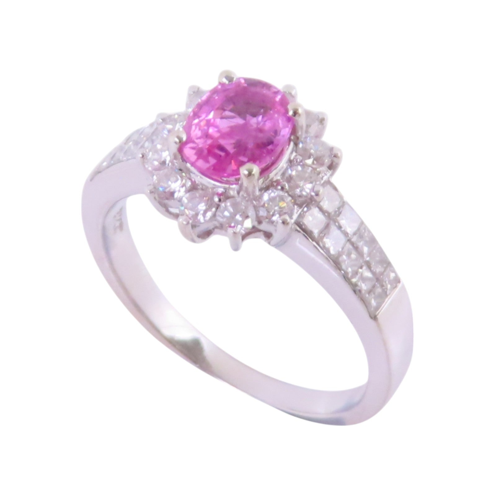 JEWELRY 18K白金/粉紅藍寶石/鑽石Sapphire Diamond Ring戒指US#7.25