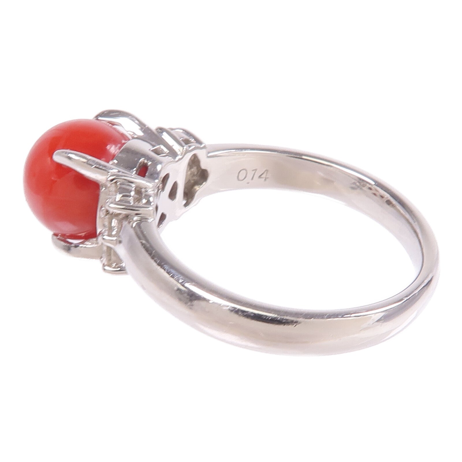 JEWELRY 【激減優惠】PT900鉑金Coral Diamond Ring珊瑚/鑽石戒指US#6