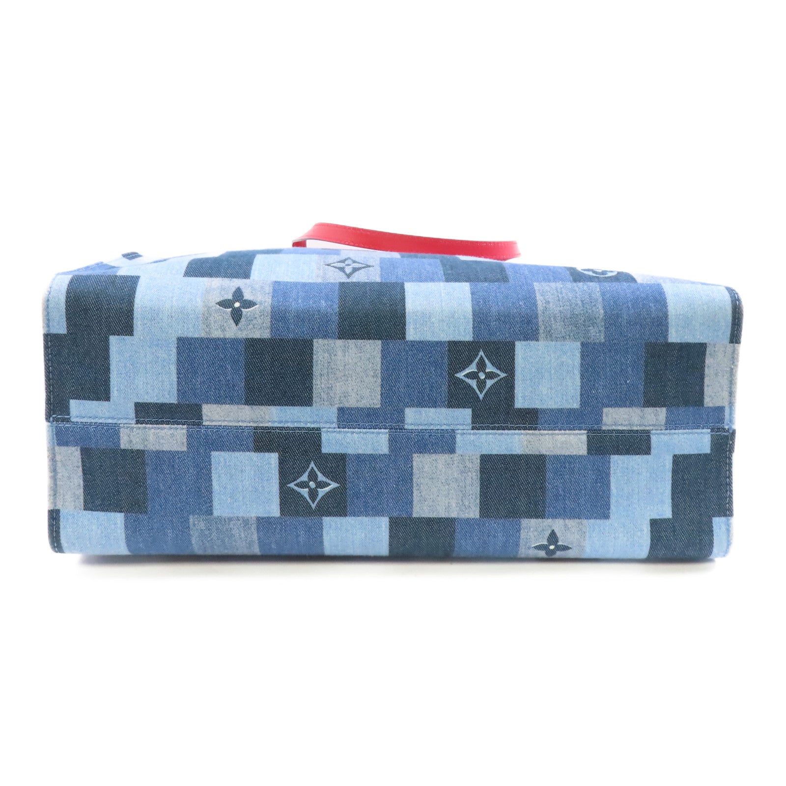 LOUIS VUITTON 【激減優惠】Monogram Denim OnTheGo金扣手挽肩背兩用袋藍色/紅色