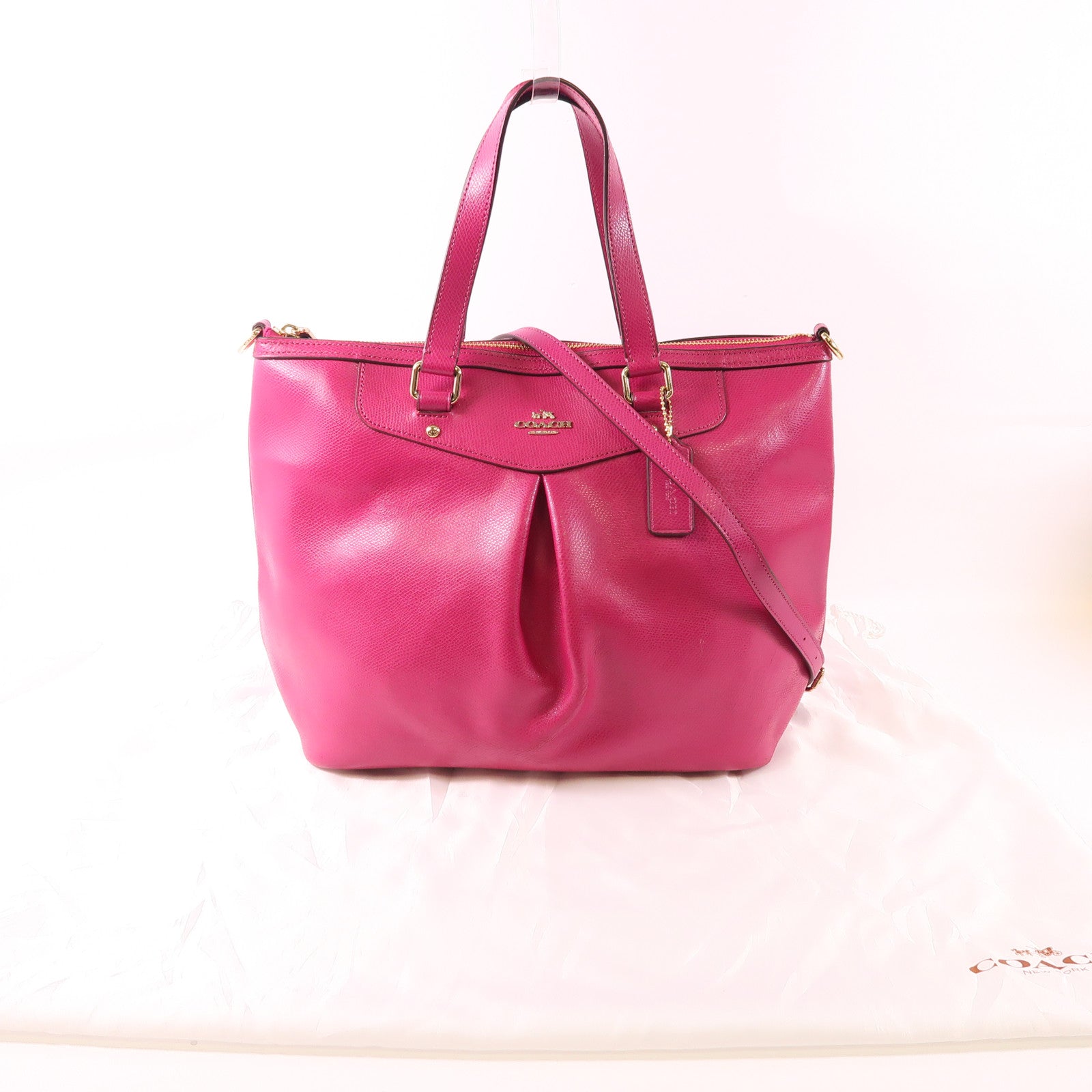 COACH 牛皮皮革2 Way Shoulder金扣手挽肩背兩用袋