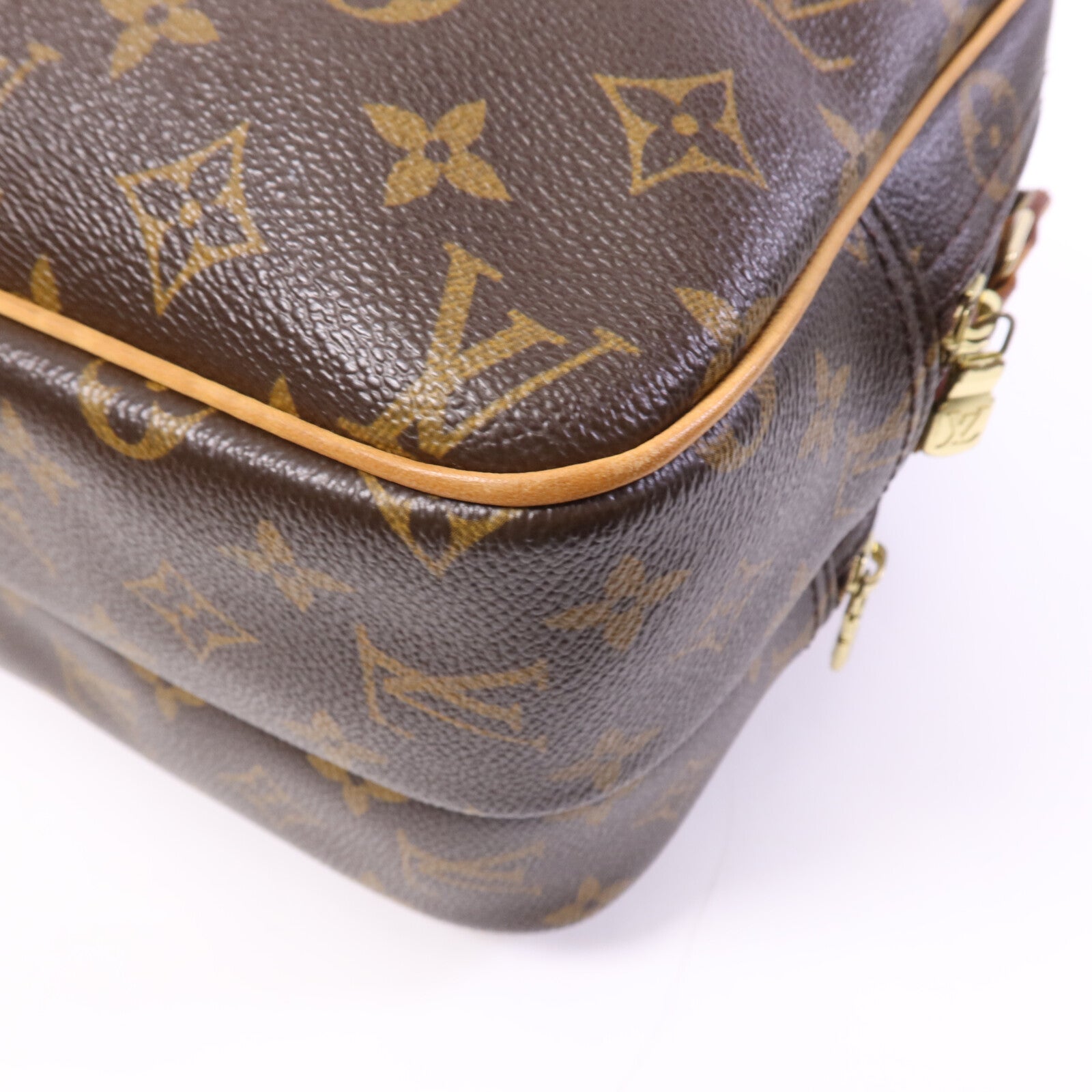 LOUIS VUITTON Monogram Reporter PM金扣肩背袋棕色