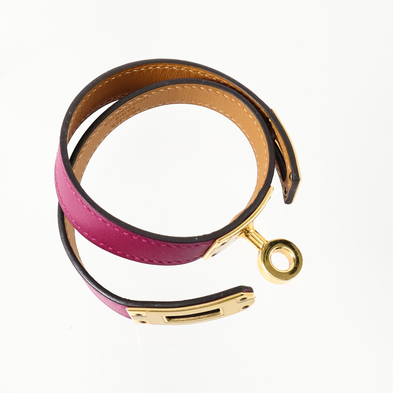 HERMES Swift皮革Kelly Double Tour Bracelet金扣手鏈Rose Pourpre