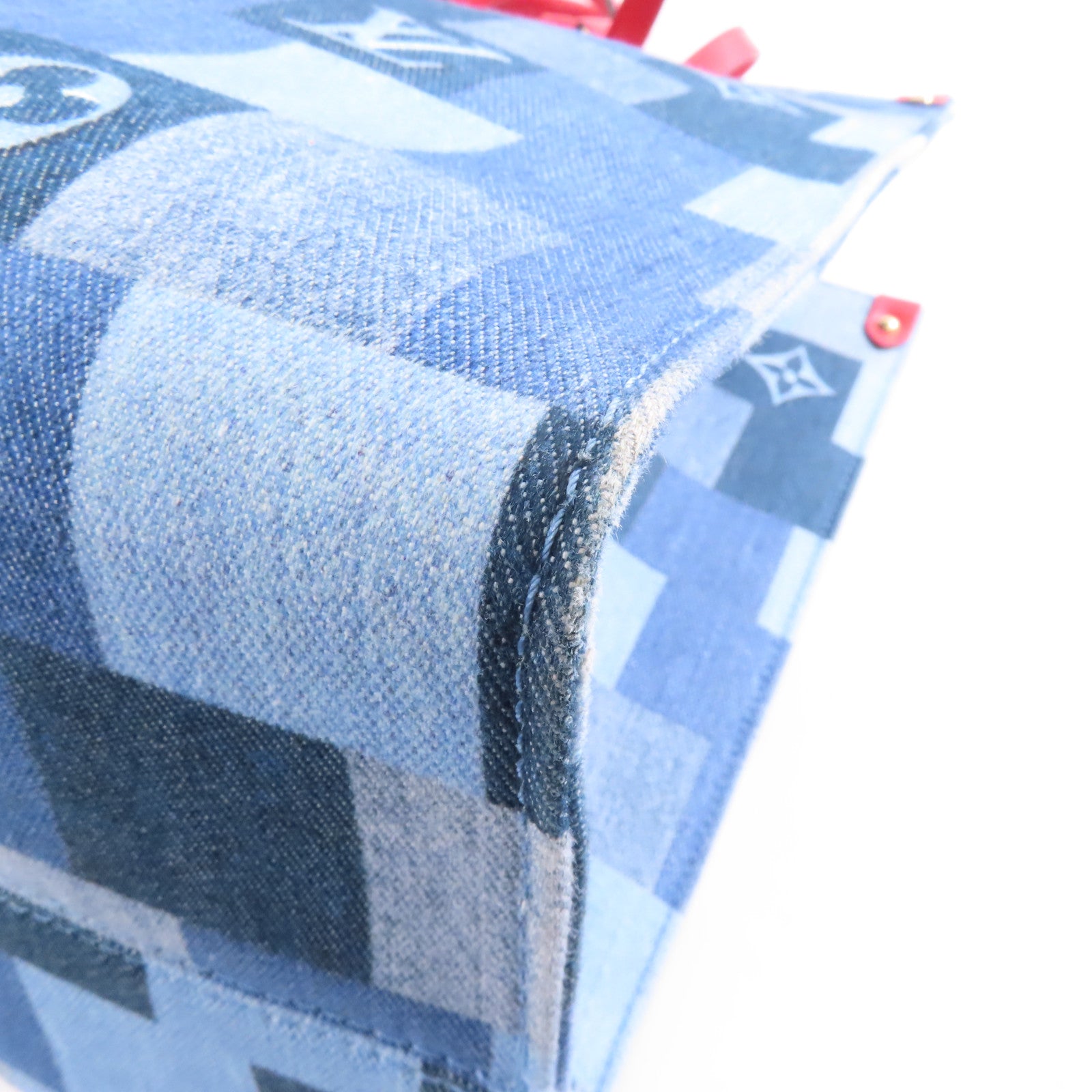 LOUIS VUITTON 【激減優惠】Monogram Denim OnTheGo金扣手挽肩背兩用袋藍色/紅色