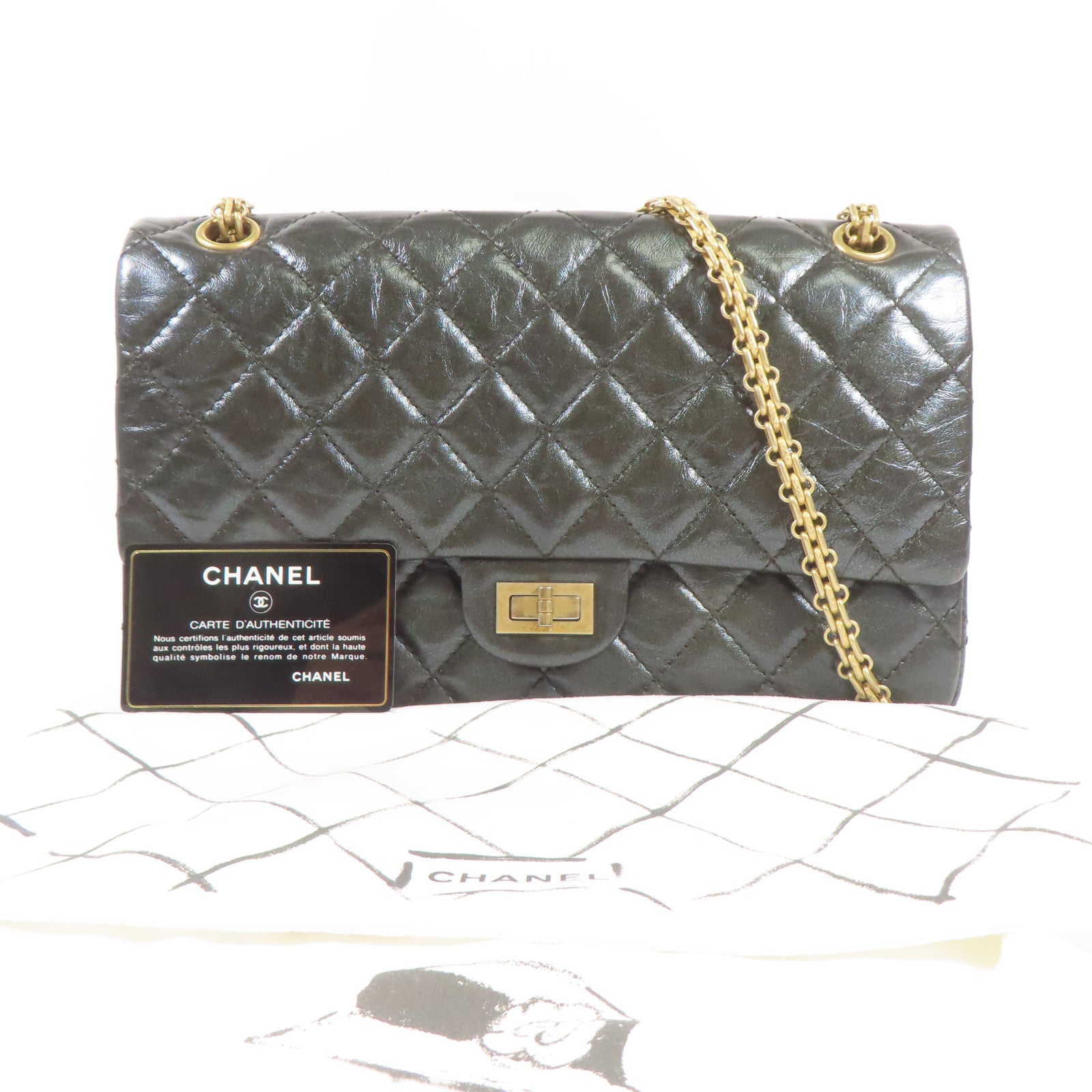 CHANEL 牛皮皮革2.55金扣鏈帶肩背袋