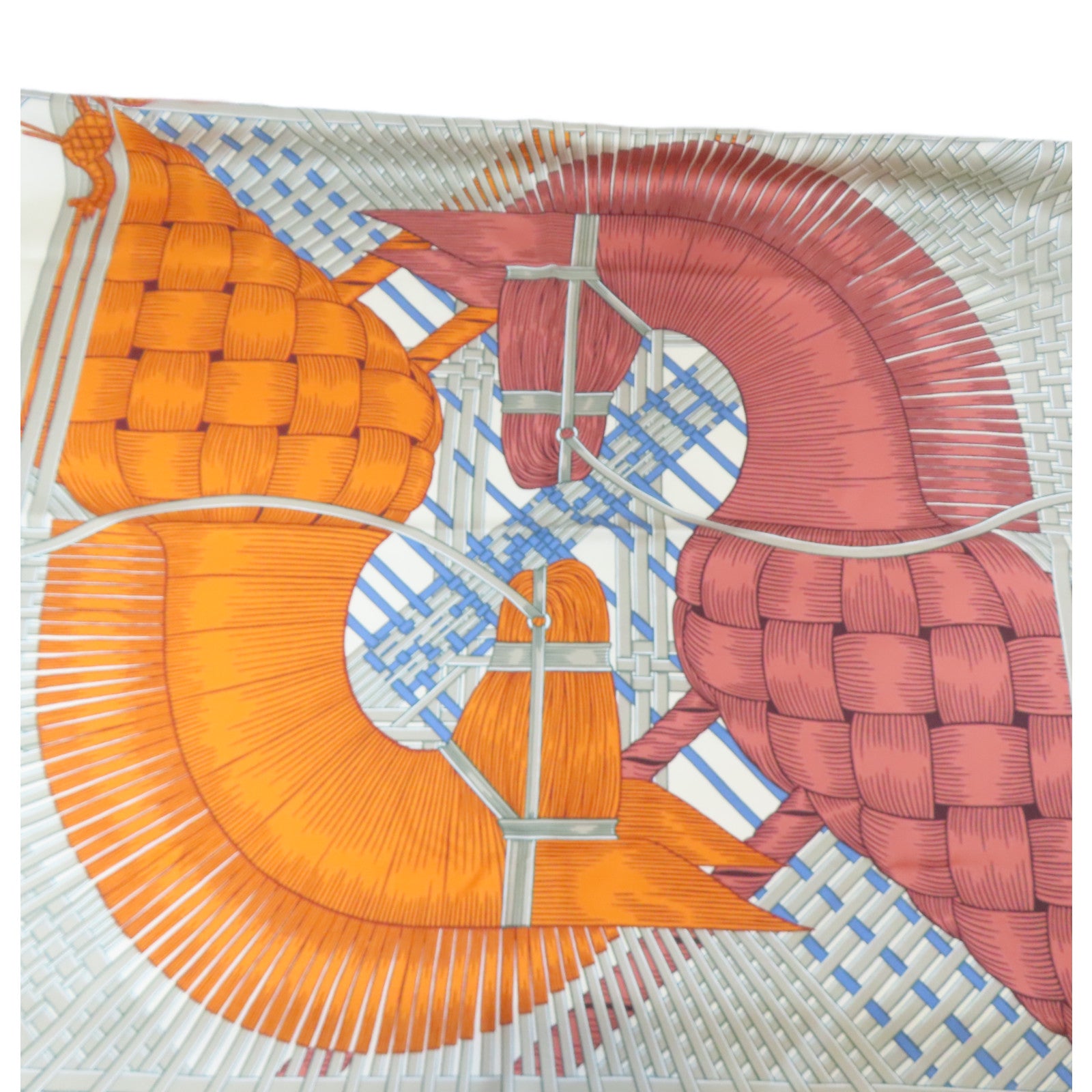 HERMES 絲質Scarf 90x90cm絲巾米色/紅色/橙色