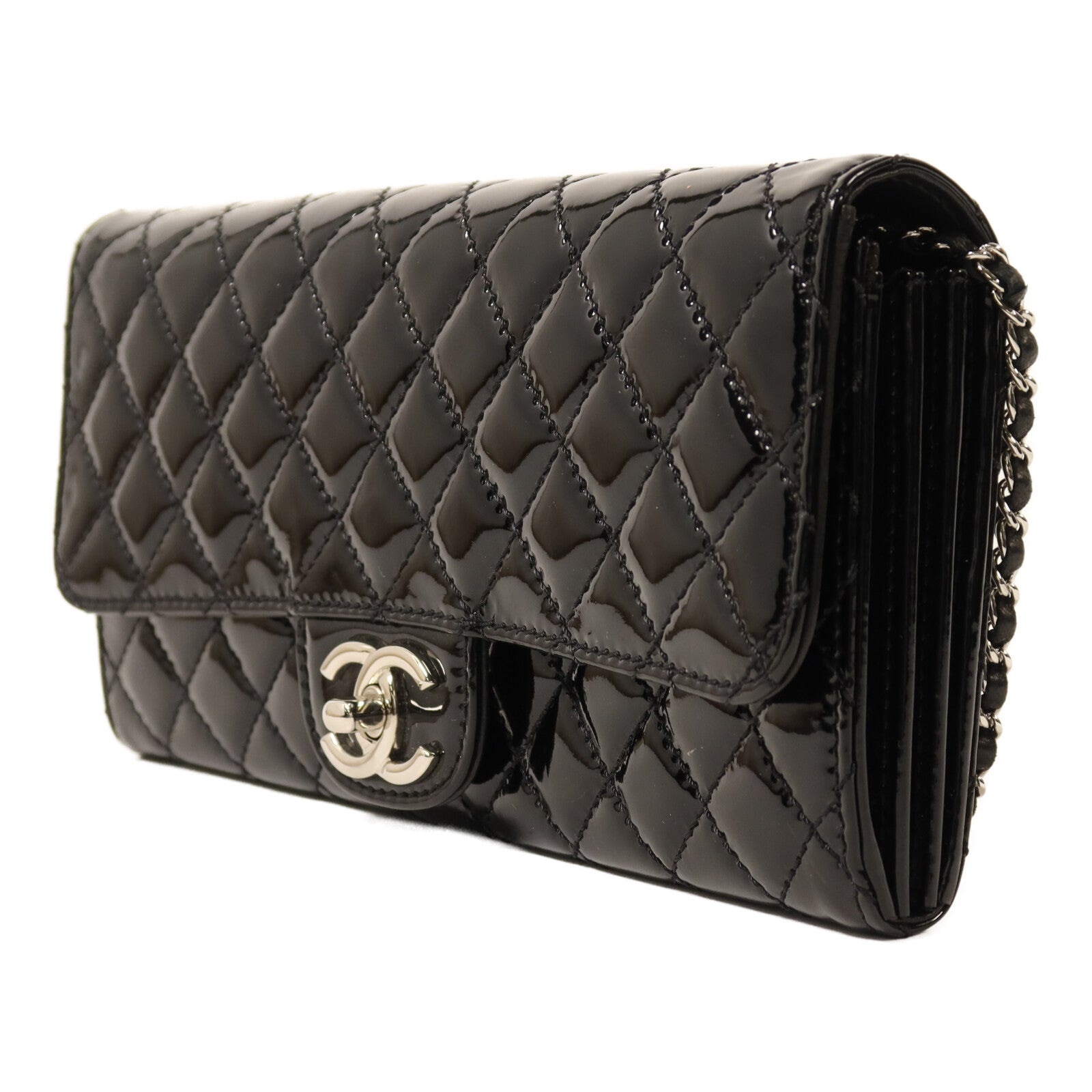 CHANEL 漆皮皮革Chain Shoulder銀扣鏈帶肩背袋