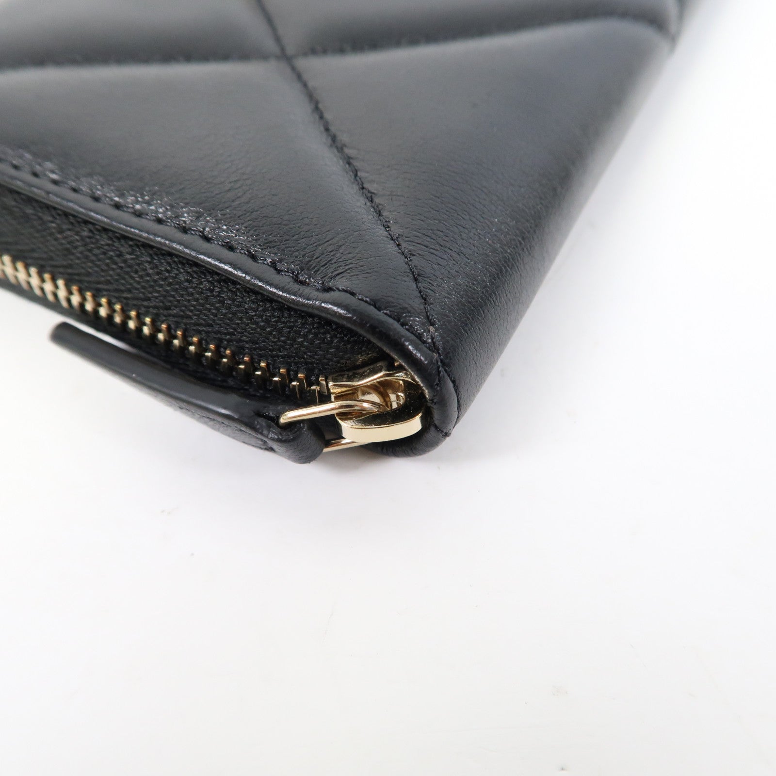 CHANEL 菱格羊皮皮革Wallet金扣錢包黑色