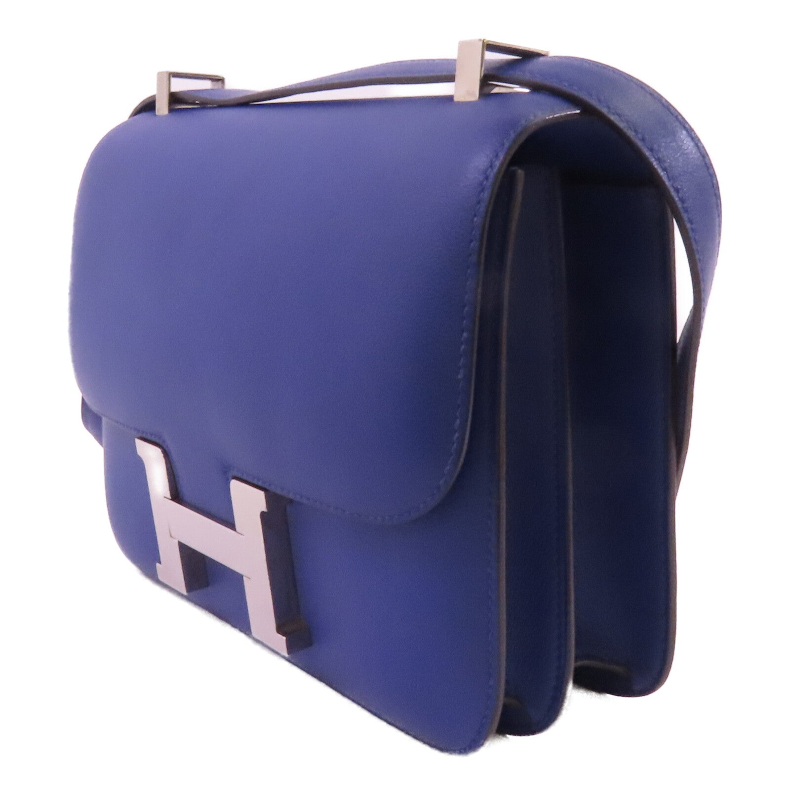 HERMES Swift皮革Constance 24銀扣肩背袋Blue Electric