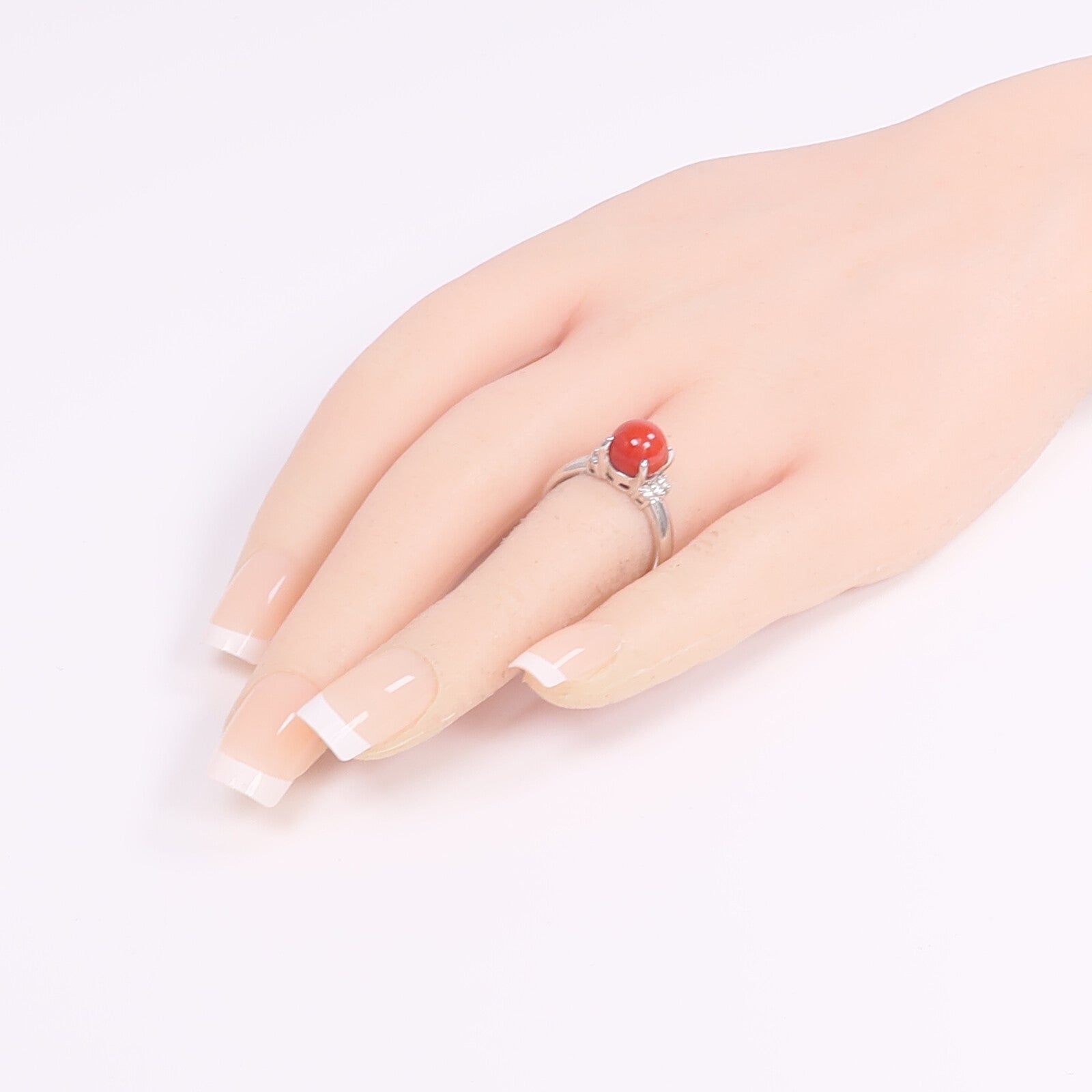 JEWELRY 【激減優惠】PT900鉑金Coral Diamond Ring珊瑚/鑽石戒指US#6