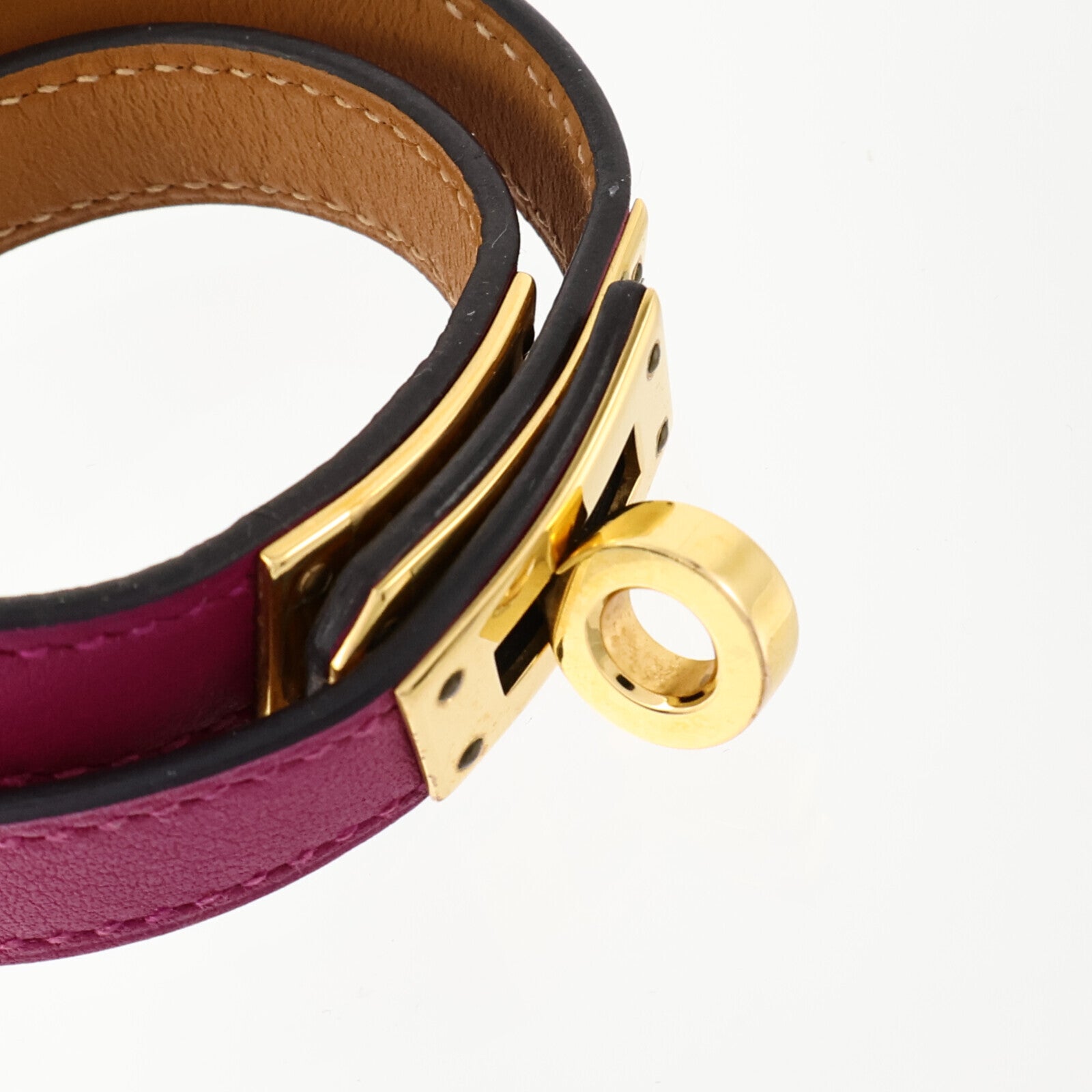HERMES Swift皮革Kelly Double Tour Bracelet金扣手鏈Rose Pourpre