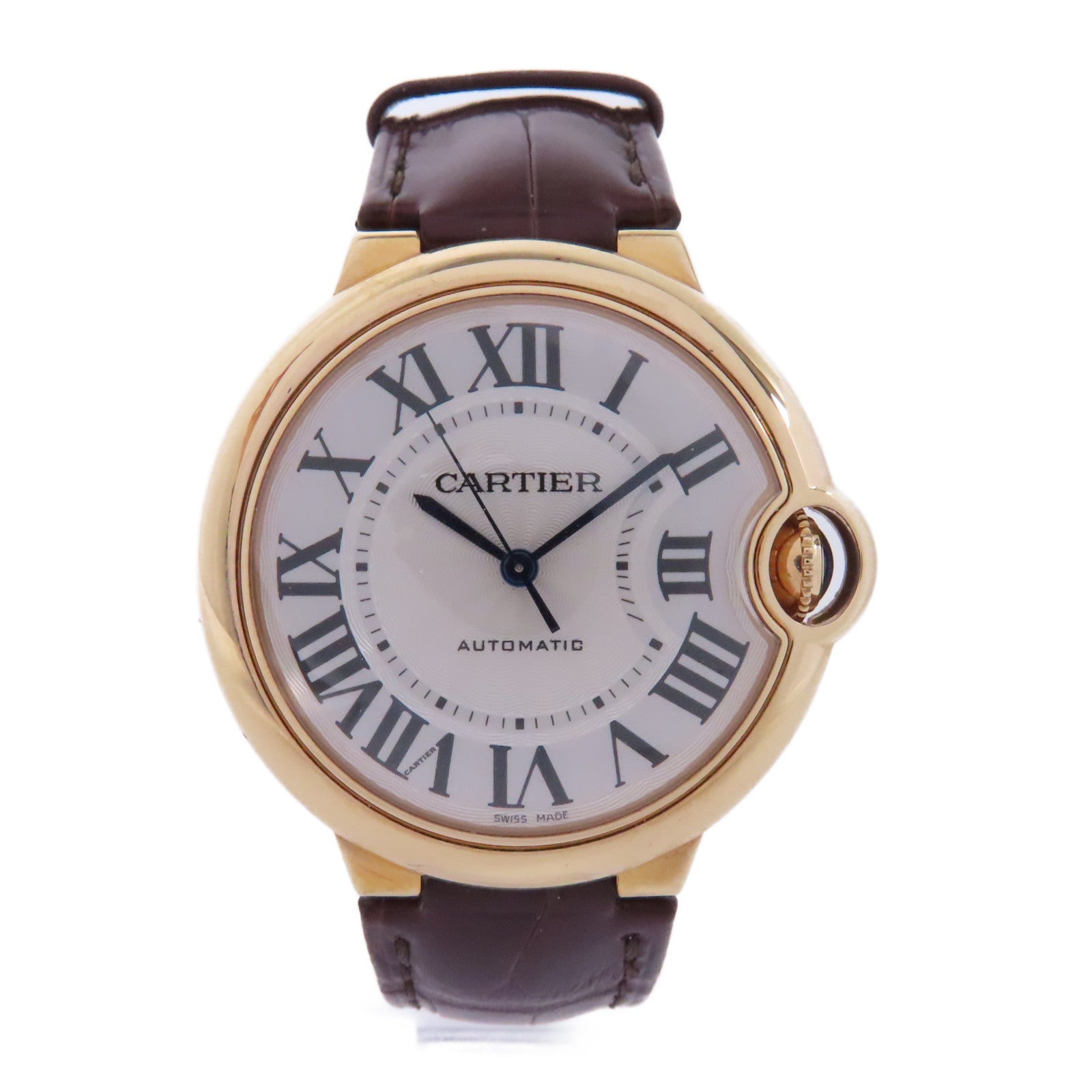 CARTIER Ballon Blue18K玫瑰金/皮革帶手錶自動機芯銀色