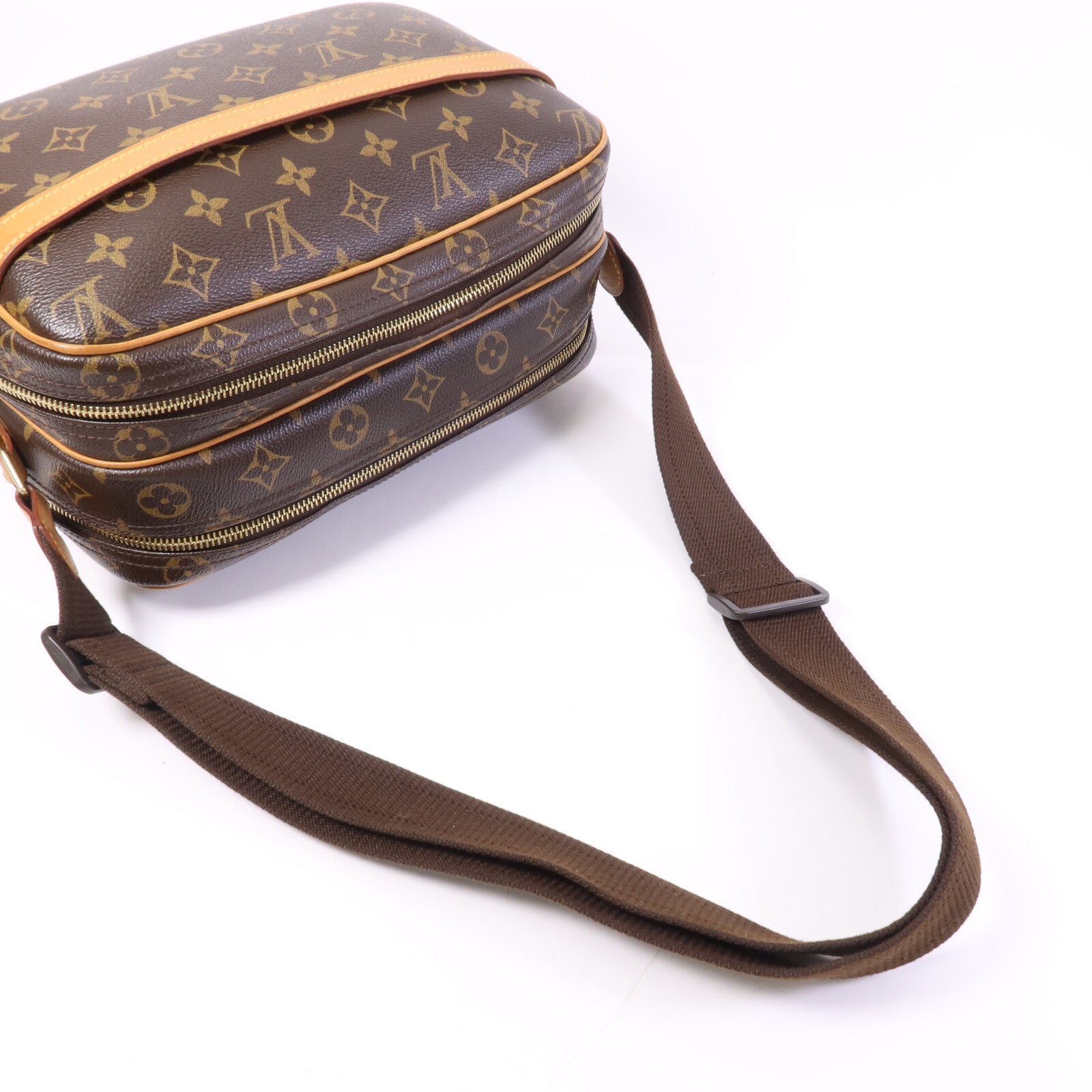 LOUIS VUITTON Monogram Reporter PM金扣肩背袋棕色