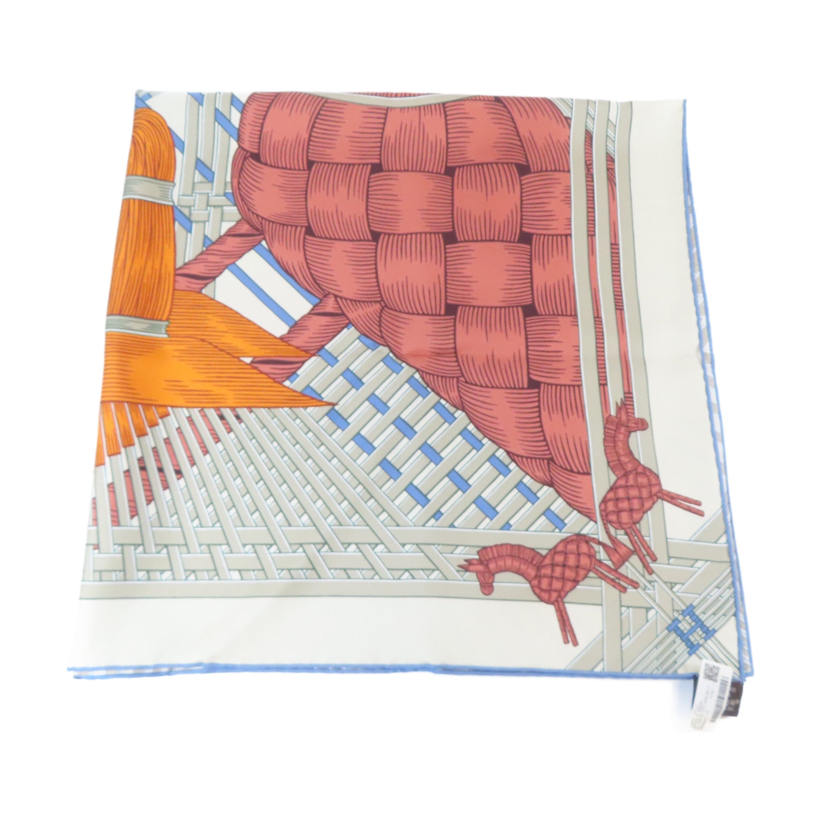 HERMES 絲質Scarf 90x90cm絲巾米色/紅色/橙色