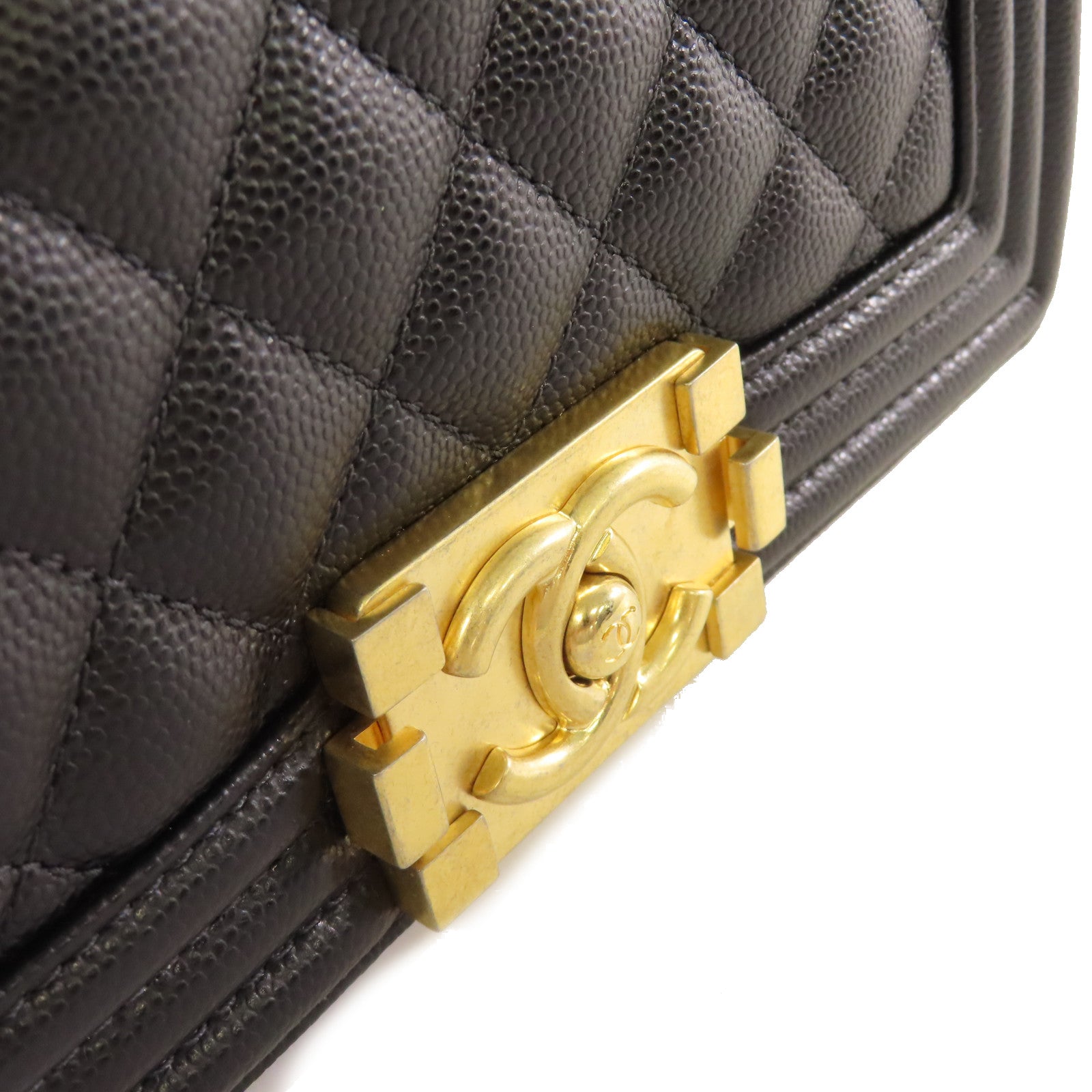 CHANEL 菱格Caviar皮革Boy Chanel 20 Chain Shoulder Bag金扣鏈帶肩背袋黑色