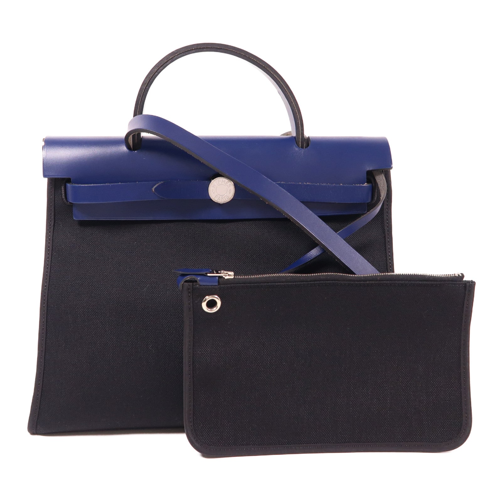 HERMES 帆布Herbag PM銀扣手挽肩背兩用袋