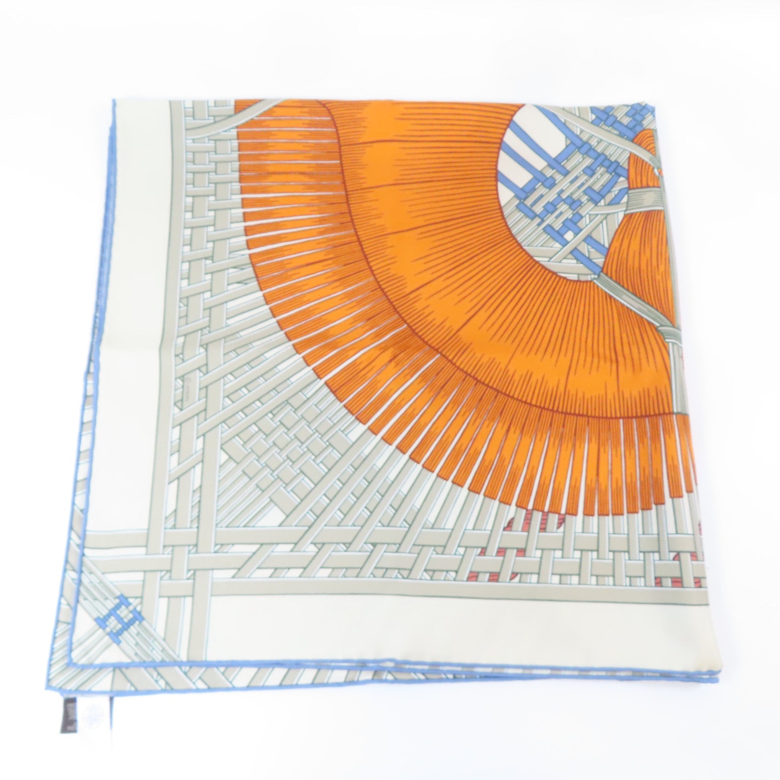 HERMES 絲質Scarf 90x90cm絲巾米色/紅色/橙色