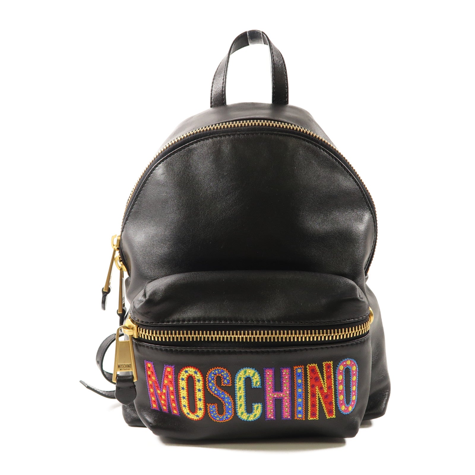 MOSCHINO 牛皮皮革Backpack金扣背包黑色