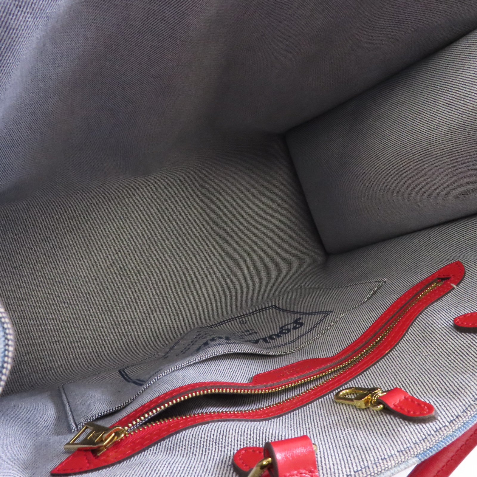 LOUIS VUITTON 【激減優惠】Monogram Denim OnTheGo金扣手挽肩背兩用袋藍色/紅色