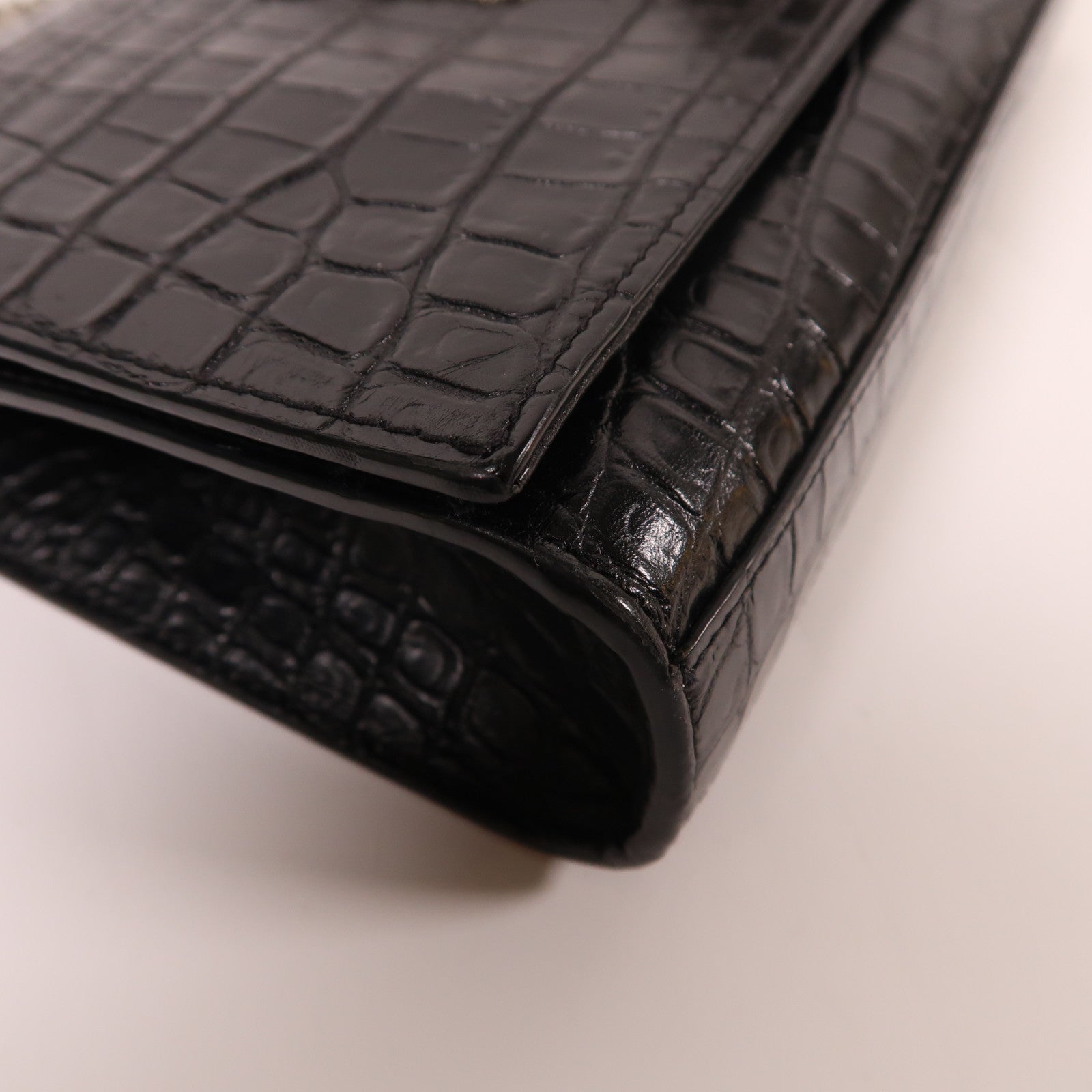 YVES SAINT LAURENT 牛皮皮革Kate銀扣鏈帶肩背袋黑色
