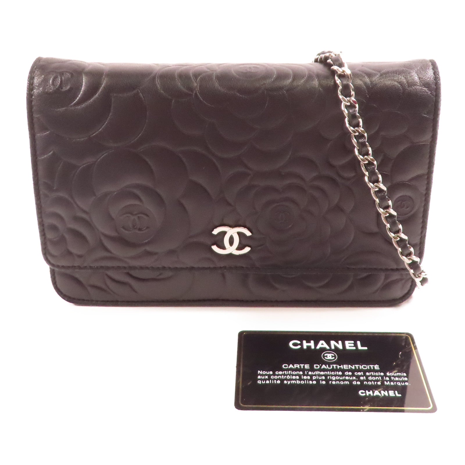 CHANEL 皮革Wallet On Chain銀扣鏈帶肩背袋