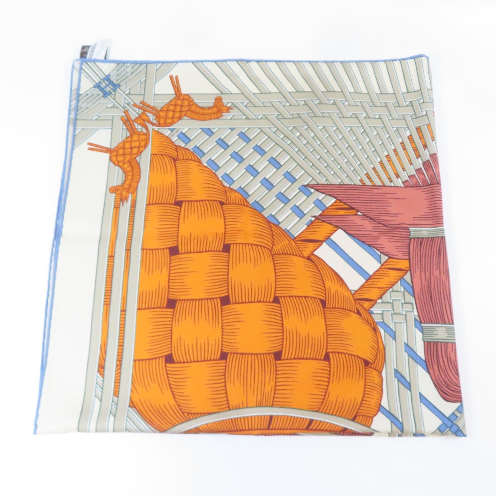 HERMES 絲質Scarf 90x90cm絲巾米色/紅色/橙色