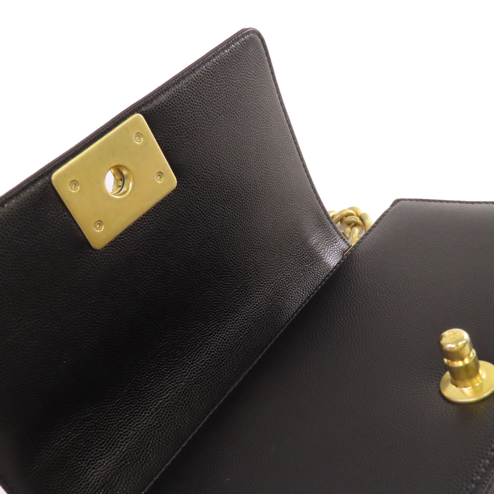 CHANEL 菱格Caviar皮革Boy Chanel 20 Chain Shoulder Bag金扣鏈帶肩背袋黑色