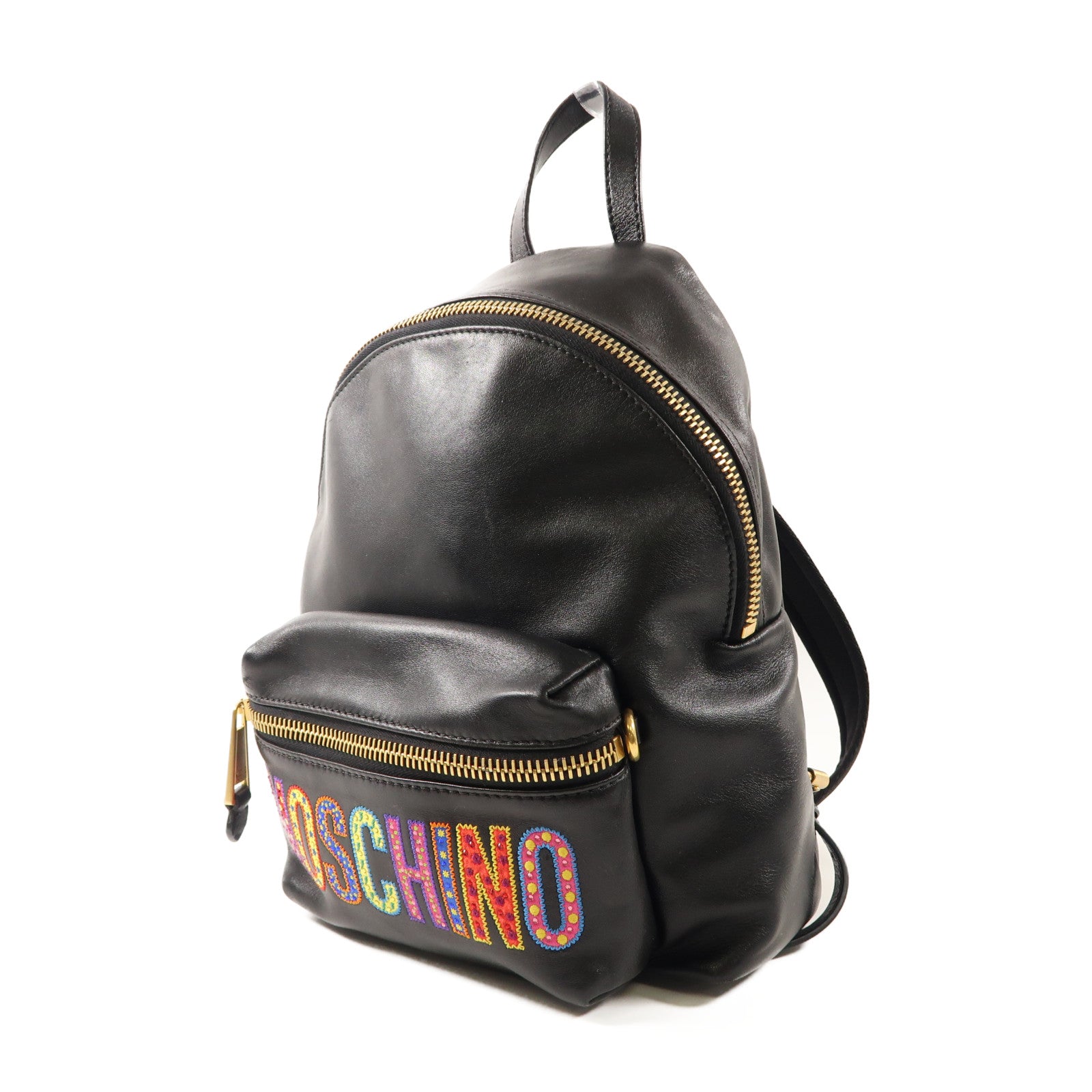 MOSCHINO 牛皮皮革Backpack金扣背包黑色