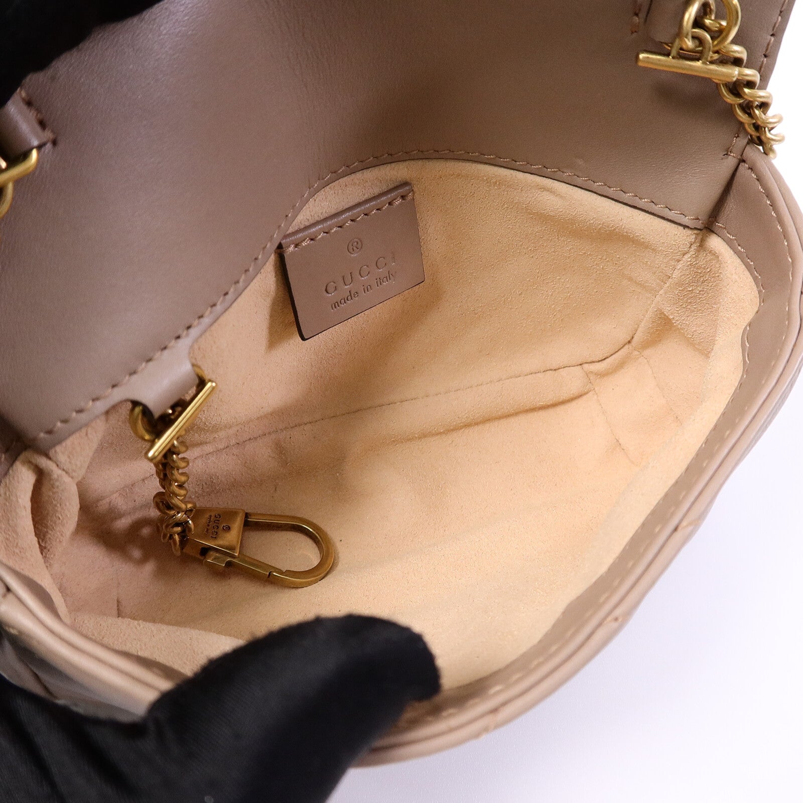 GUCCI 牛皮皮革GG Marmont Super Mini鏈帶肩背袋