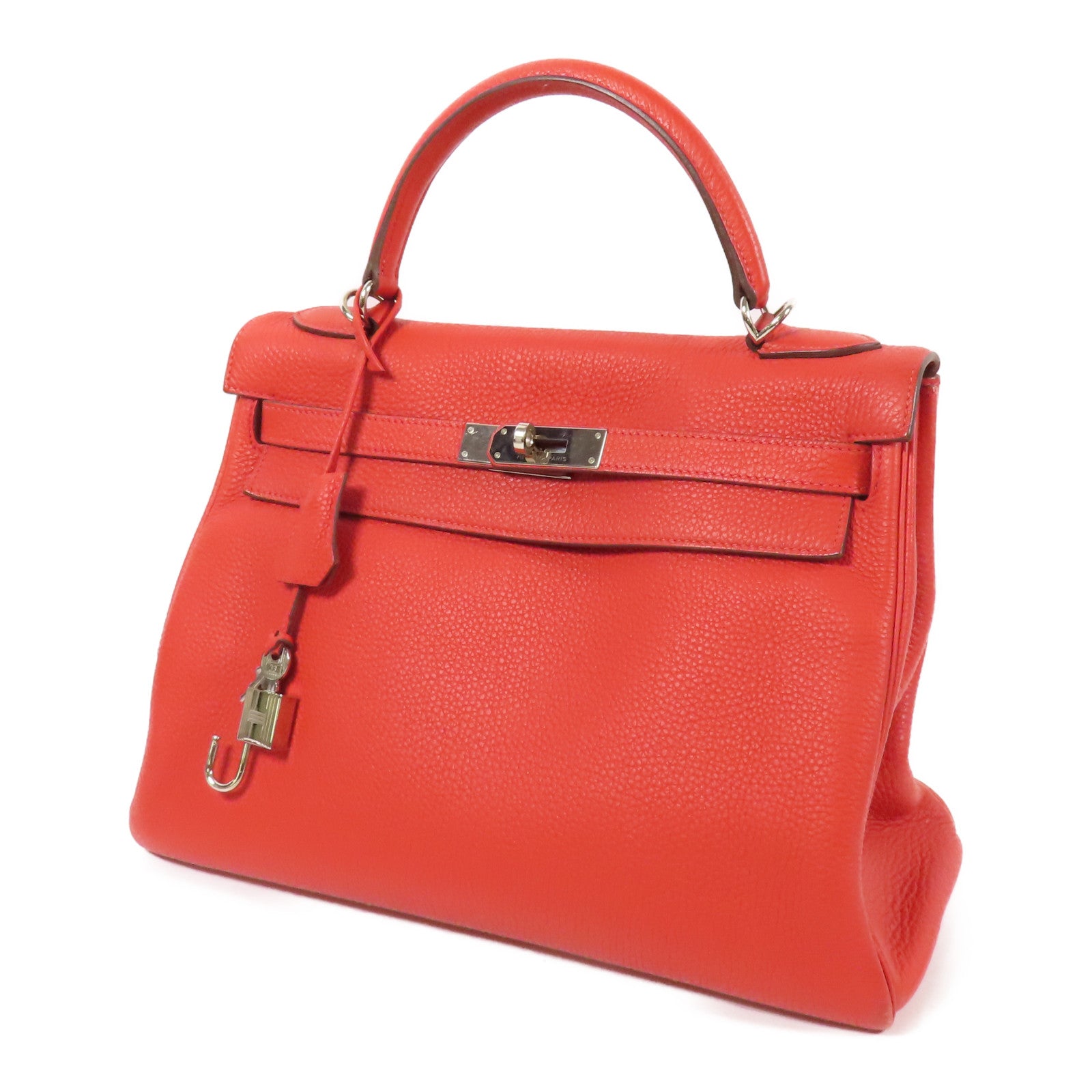 HERMES Clemence皮革Kelly 32銀扣手挽肩背兩用袋Rouge Casaque