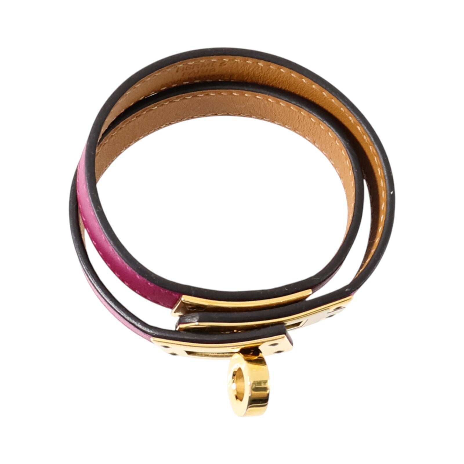 HERMES Swift皮革Kelly Double Tour Bracelet金扣手鏈Rose Pourpre