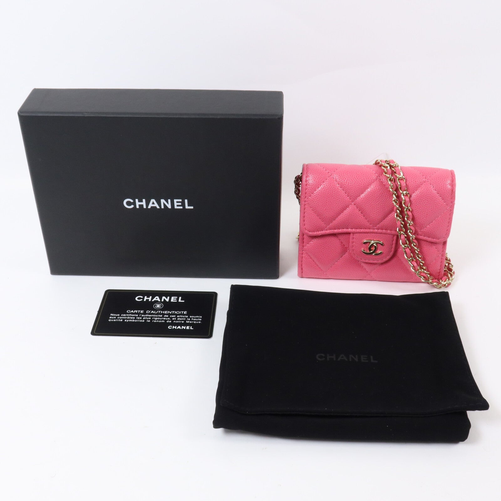 CHANEL 牛皮皮革Quiled Flap Card Holder On Chain鏈帶肩背袋