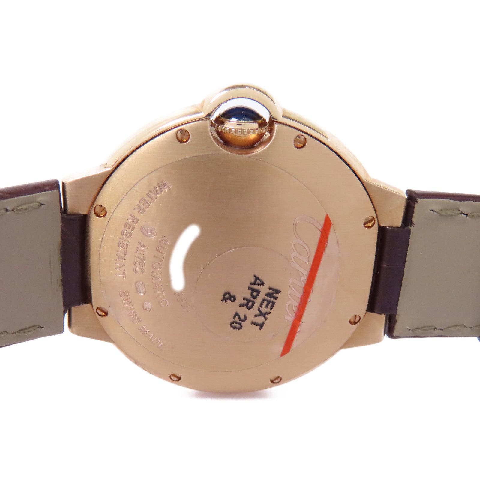 CARTIER Ballon Blue18K玫瑰金/皮革帶手錶自動機芯銀色